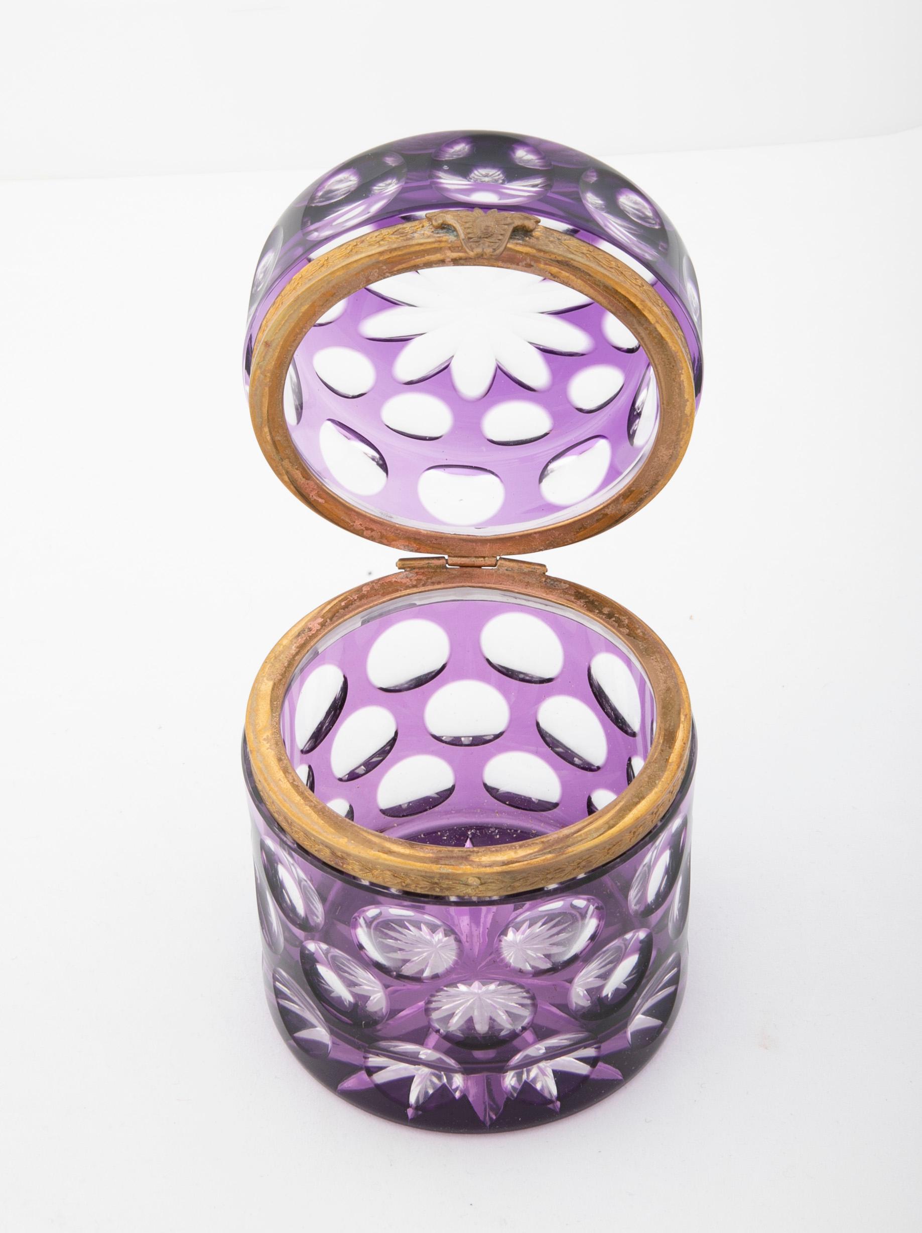 Mid-Century Modern Early 20th Century Amethyst Cut to Clear Glass Cylindrical Box