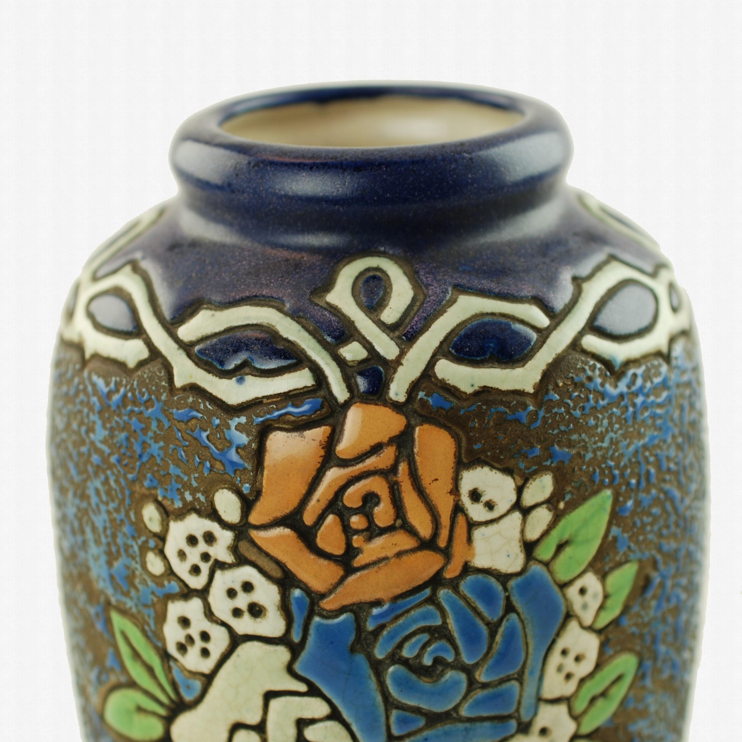 Art Deco Early 20th Century Amphora Enameled Pottery Vase For Sale