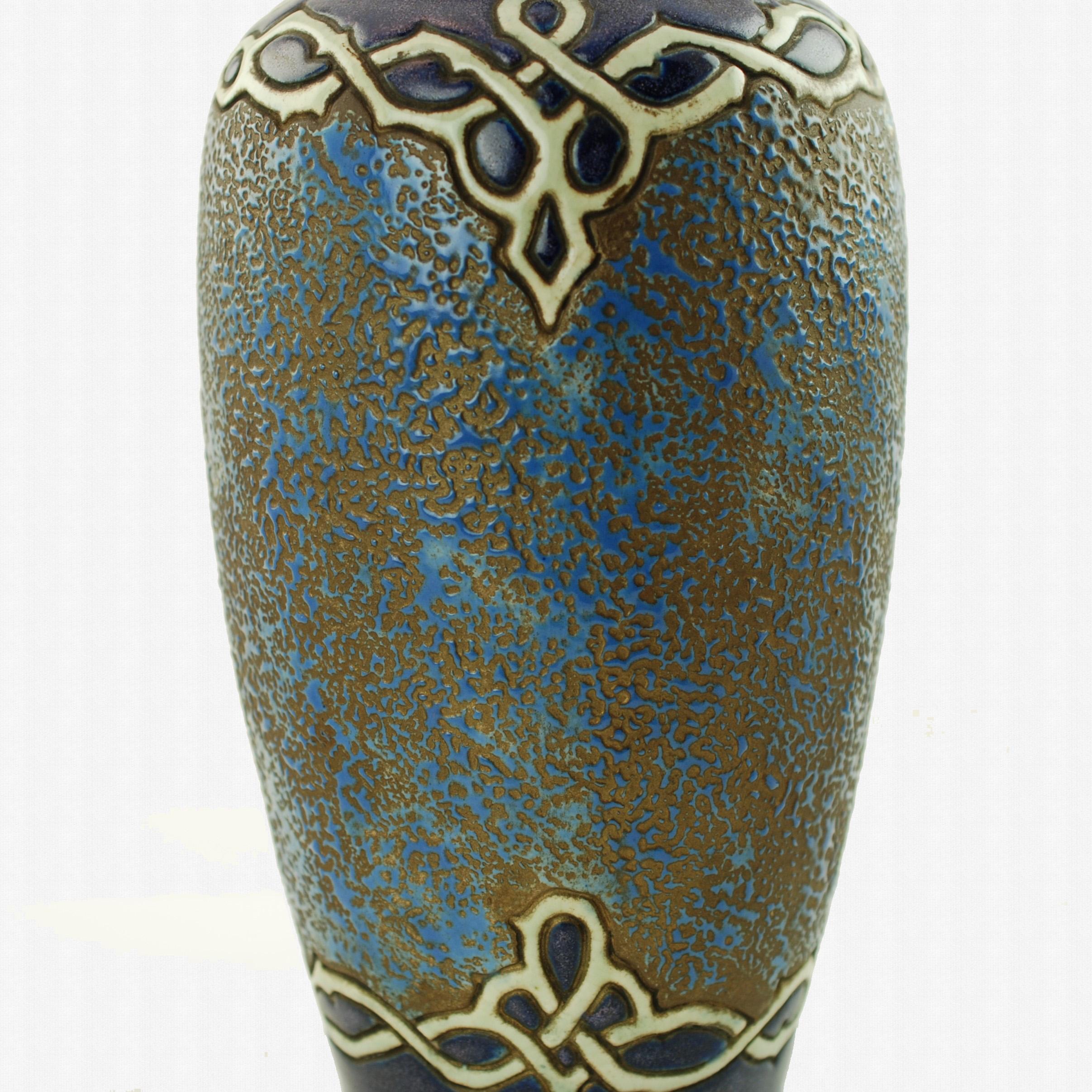 Czech Early 20th Century Amphora Enameled Pottery Vase For Sale