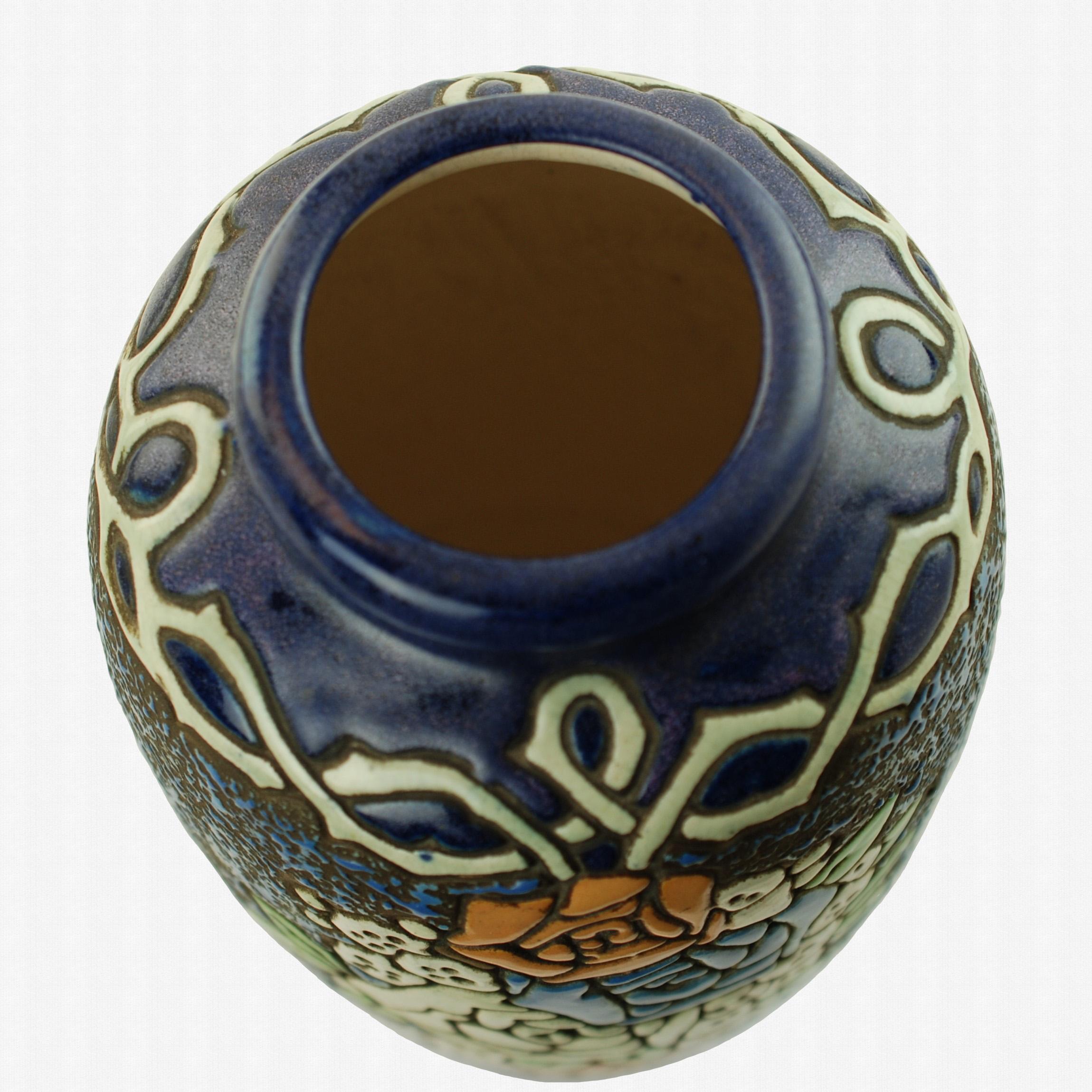 Glazed Early 20th Century Amphora Enameled Pottery Vase For Sale
