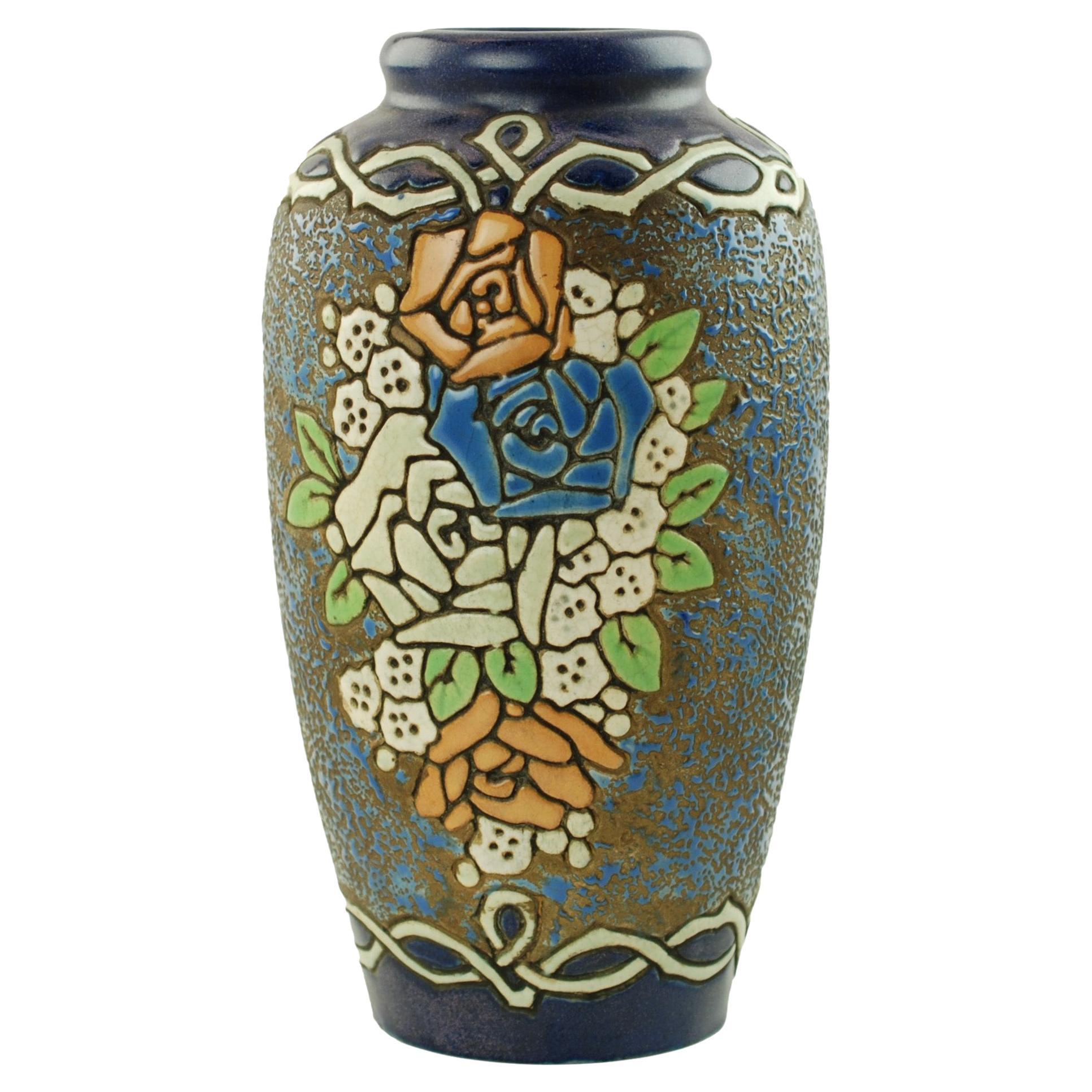 Early 20th Century Amphora Enameled Pottery Vase For Sale