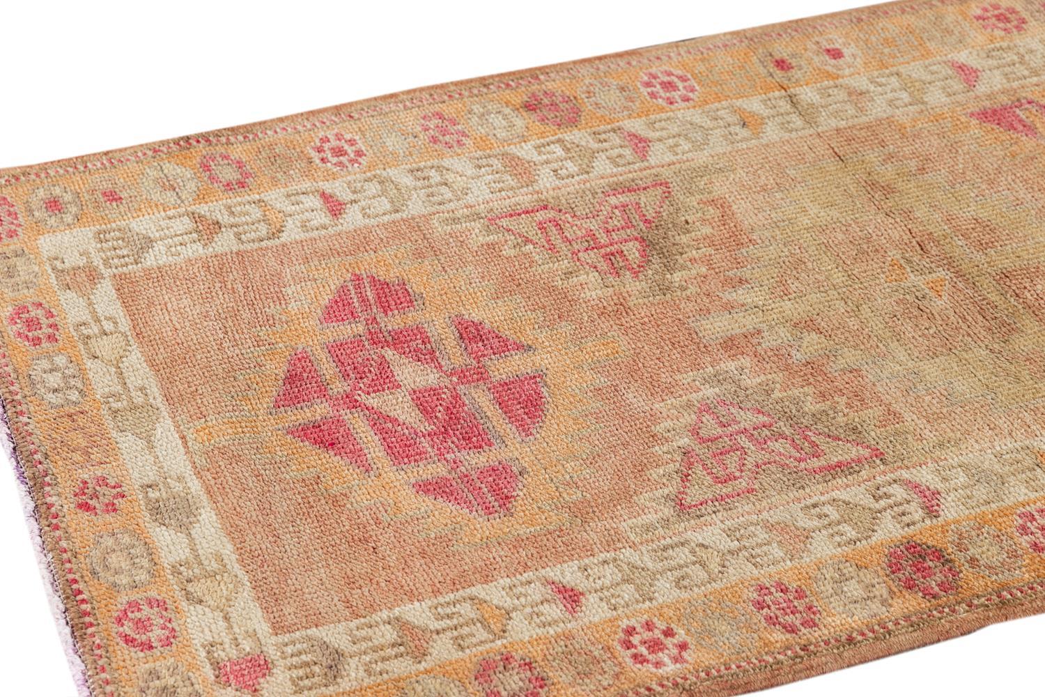 Anatolian Village Handmade Tribal Motif Peach Runner Rug In Good Condition For Sale In Norwalk, CT