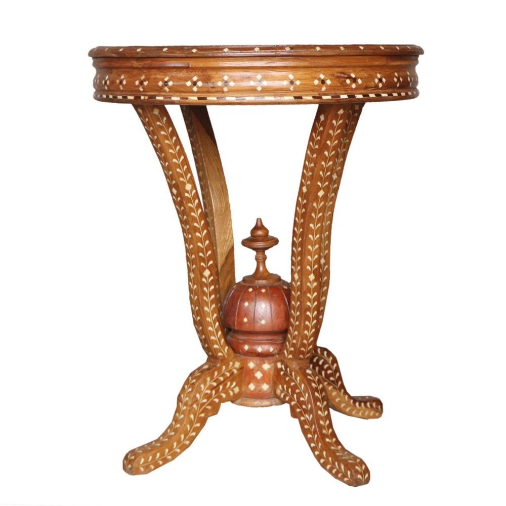 Asian Early 20th Century Anglo Indian Bone Inlay Teakwood Side Table For Sale