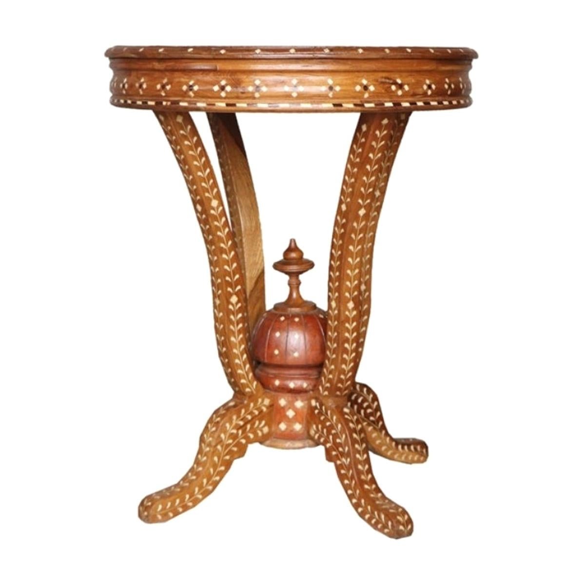 Early 20th Century Anglo Indian Bone Inlay Teakwood Side Table For Sale