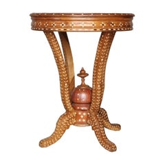 Early 20th Century Anglo Indian Bone Inlay Teakwood Side Table
