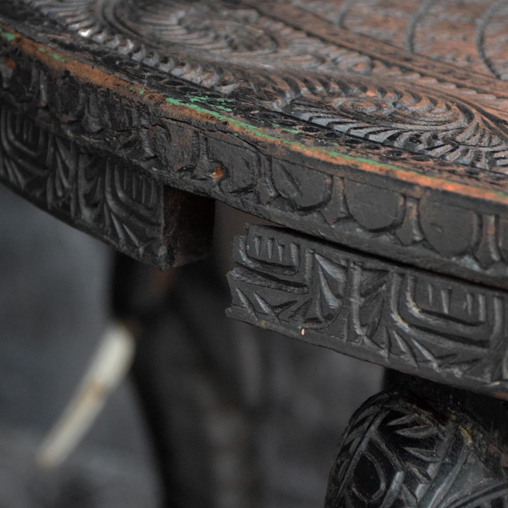Early 20th Century Anglo-Indian Hand Carved Ebonised Elephant Table 4