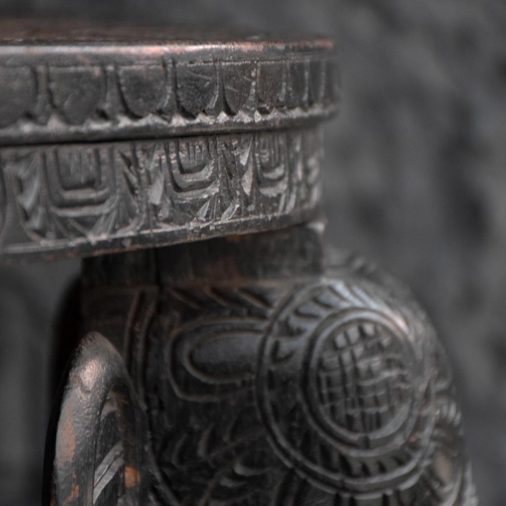 Ebony Early 20th Century Anglo-Indian Hand Carved Ebonised Elephant Table