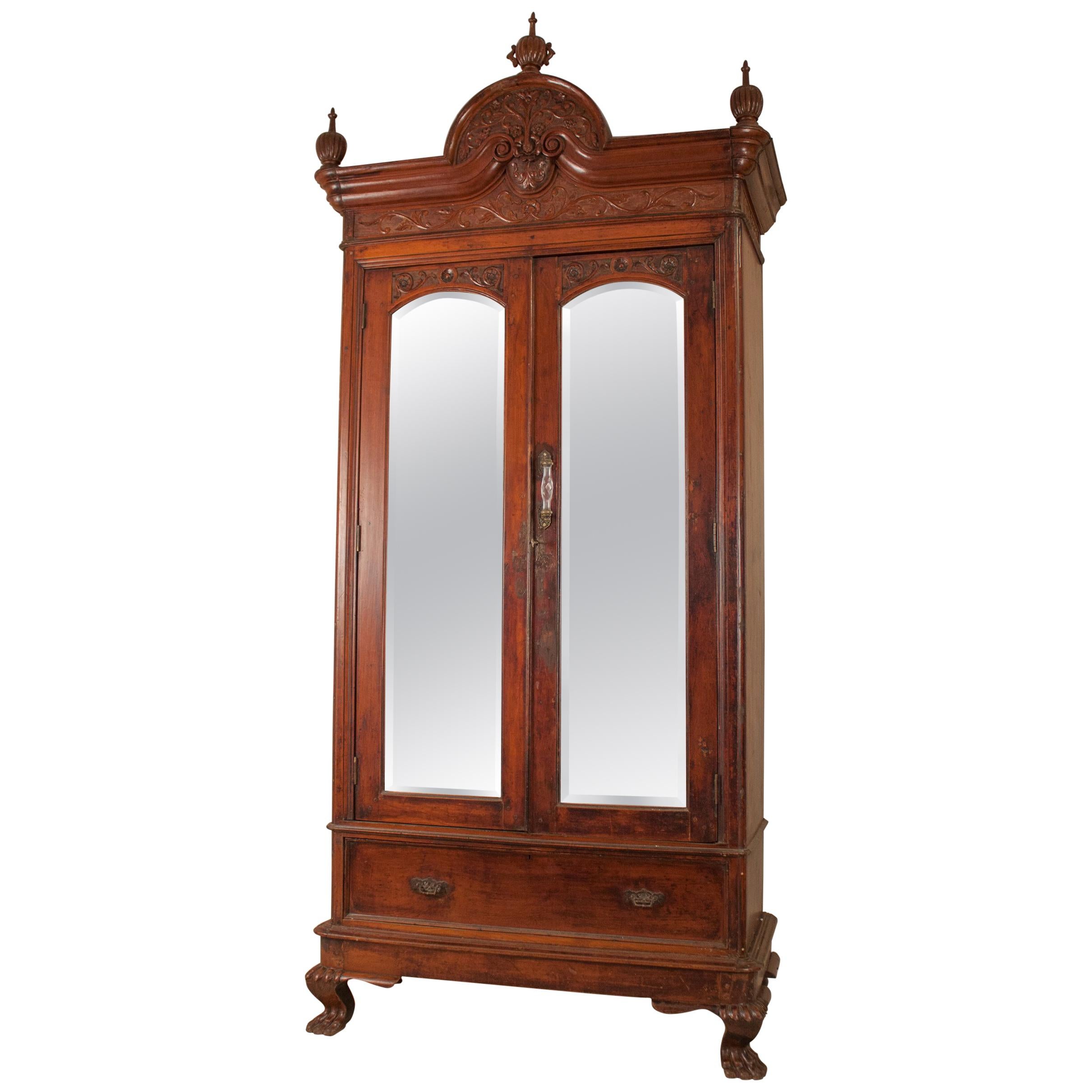 Early 20th Century Anglo-Indian Mahogany Armoire Storage Cabinet