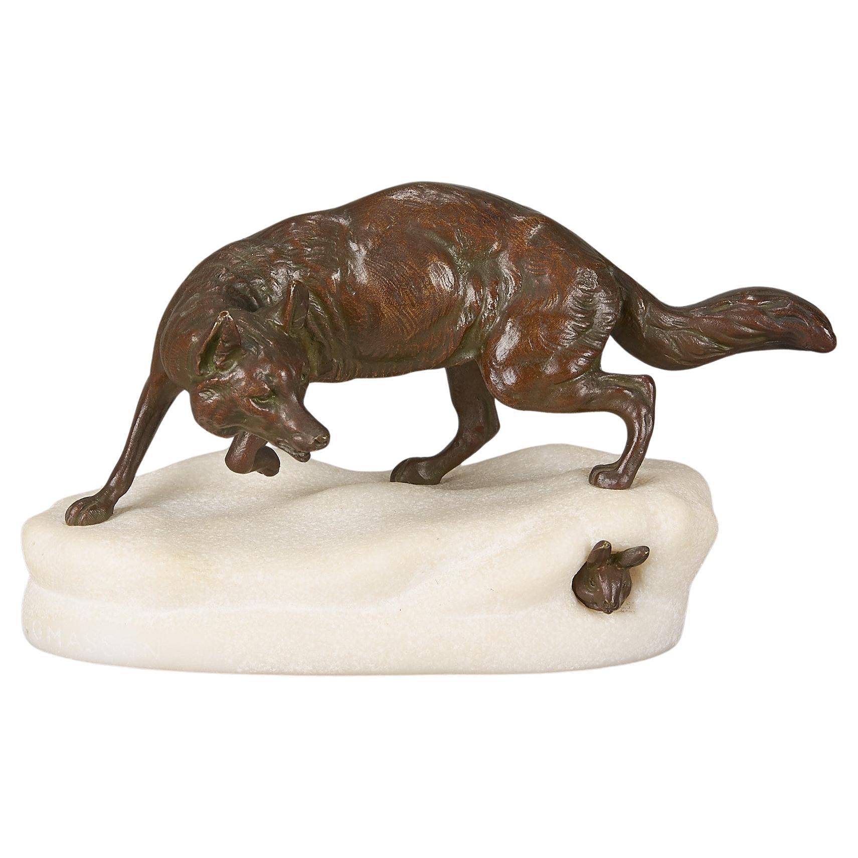 Bronzo animalier dei primi del 20th Century intitolato "Volpe e coniglio" di Clovis Masson