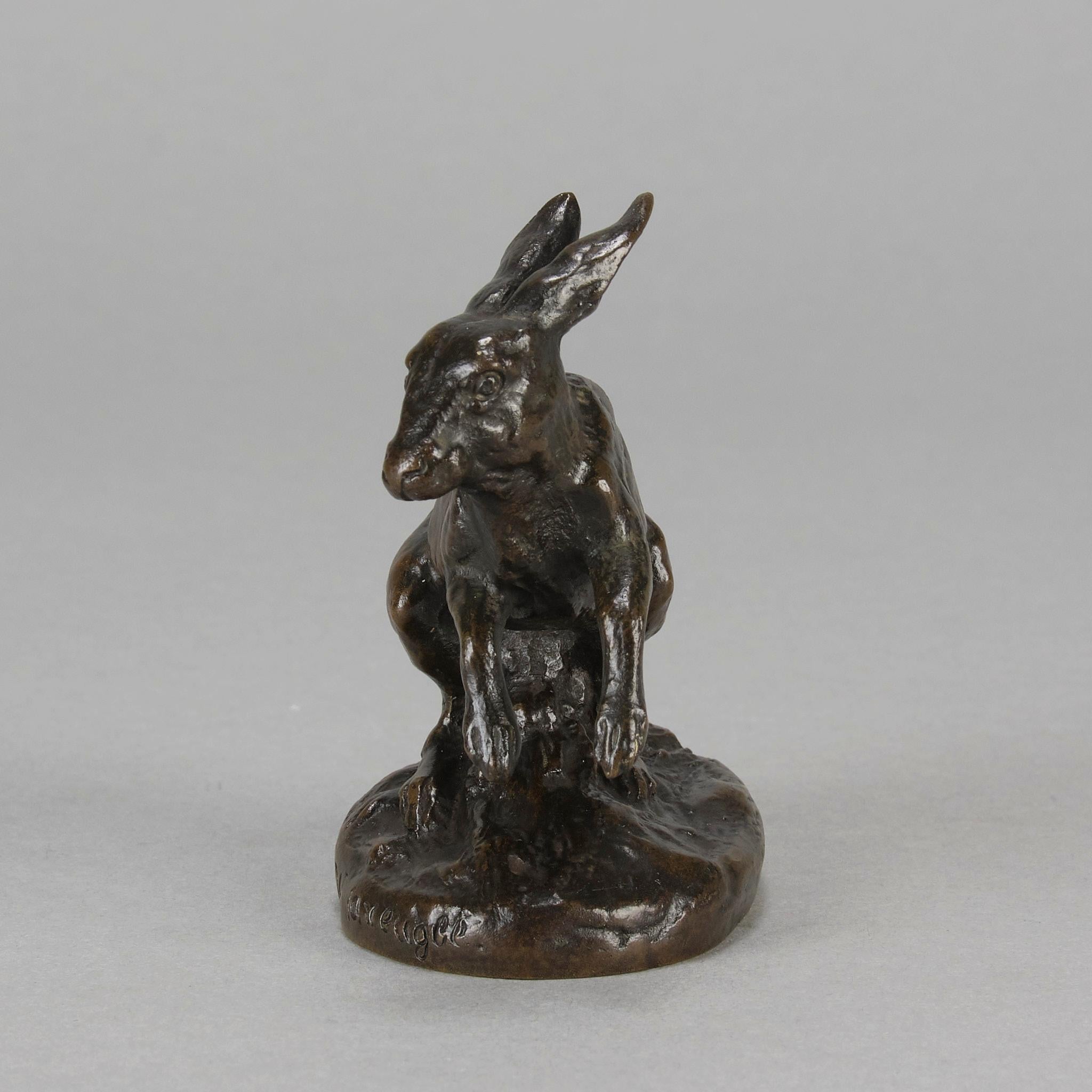 Tierier-Bronze des frühen 20. Jahrhunderts mit dem Titel „Leaping Hare“ von Louis Vidal (Gegossen) im Angebot