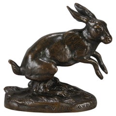 Vintage Mid 19th Century Animalier Bronze entitled "Leaping Hare" by Louis Vidal