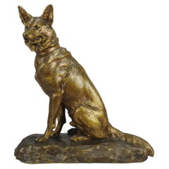 Antique Early-20th Century Animalier Bronze Entitled "Seated Alsatian" by Louis Riché
