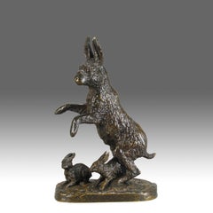 Bronze animalier du début du 20e siècle "Famille de Lièvres" par Chrsitophe Fratin