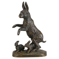 Bronze animalier du début du 20e siècle "Famille de Lièvres" par Chrsitophe Fratin
