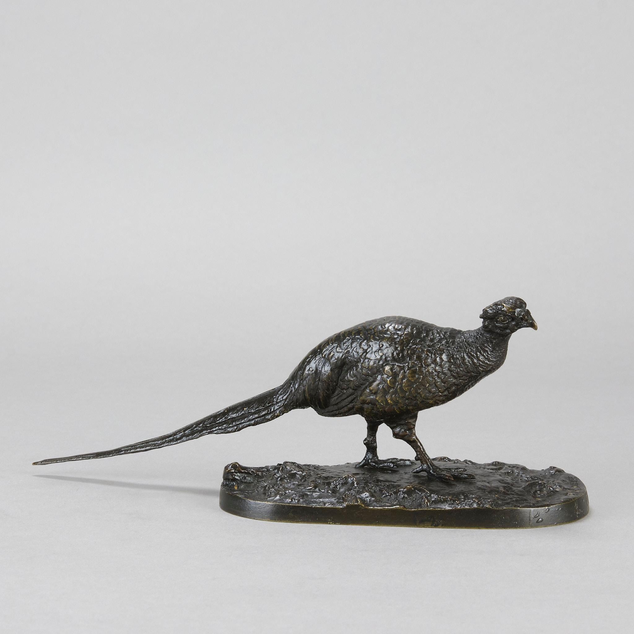 Art Nouveau Early 20th Century Animalier Bronze Study entitled “Faisan Droit” by P J Mêne For Sale