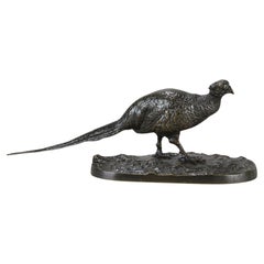 Estudio de bronce animalier de principios del siglo XX titulado "Faisan Droit" de P.J. Mêne