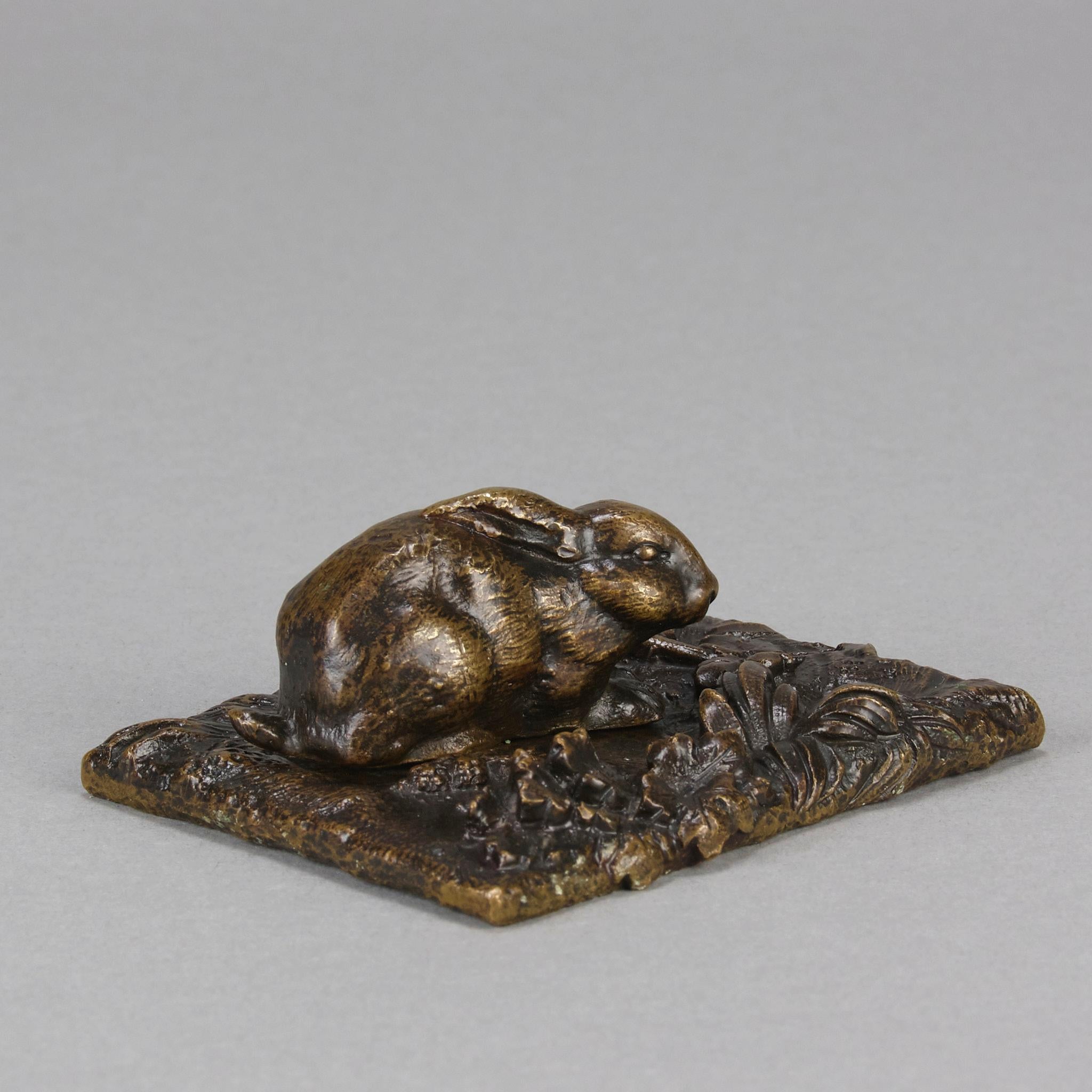 Sculpture animalière française du début du 20e siècle en bronze intitulée « Lapin assis » en vente 2