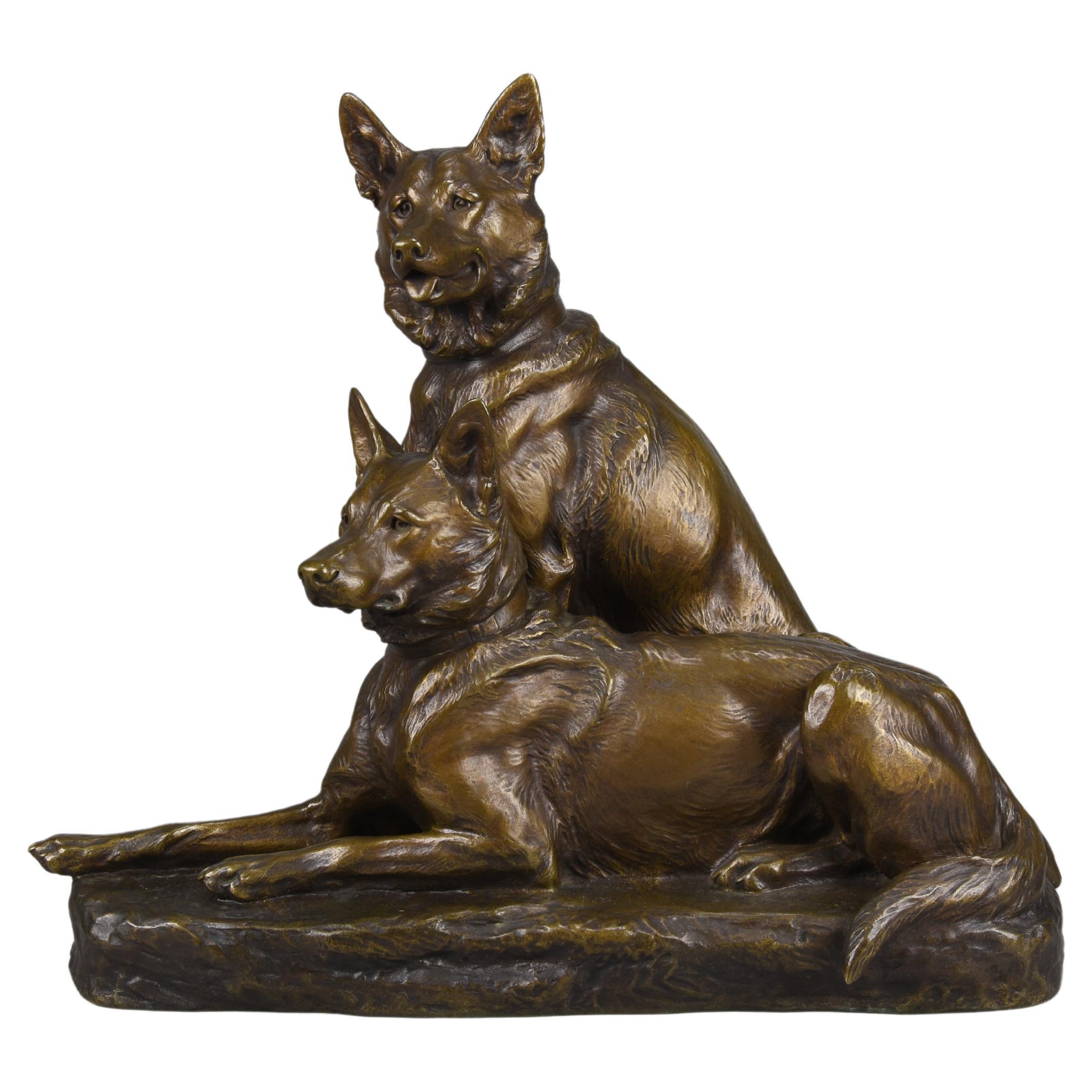 Early-20th Century Animaliers Bronze Entitled "Two Alsatians" by Louis Riché For Sale
