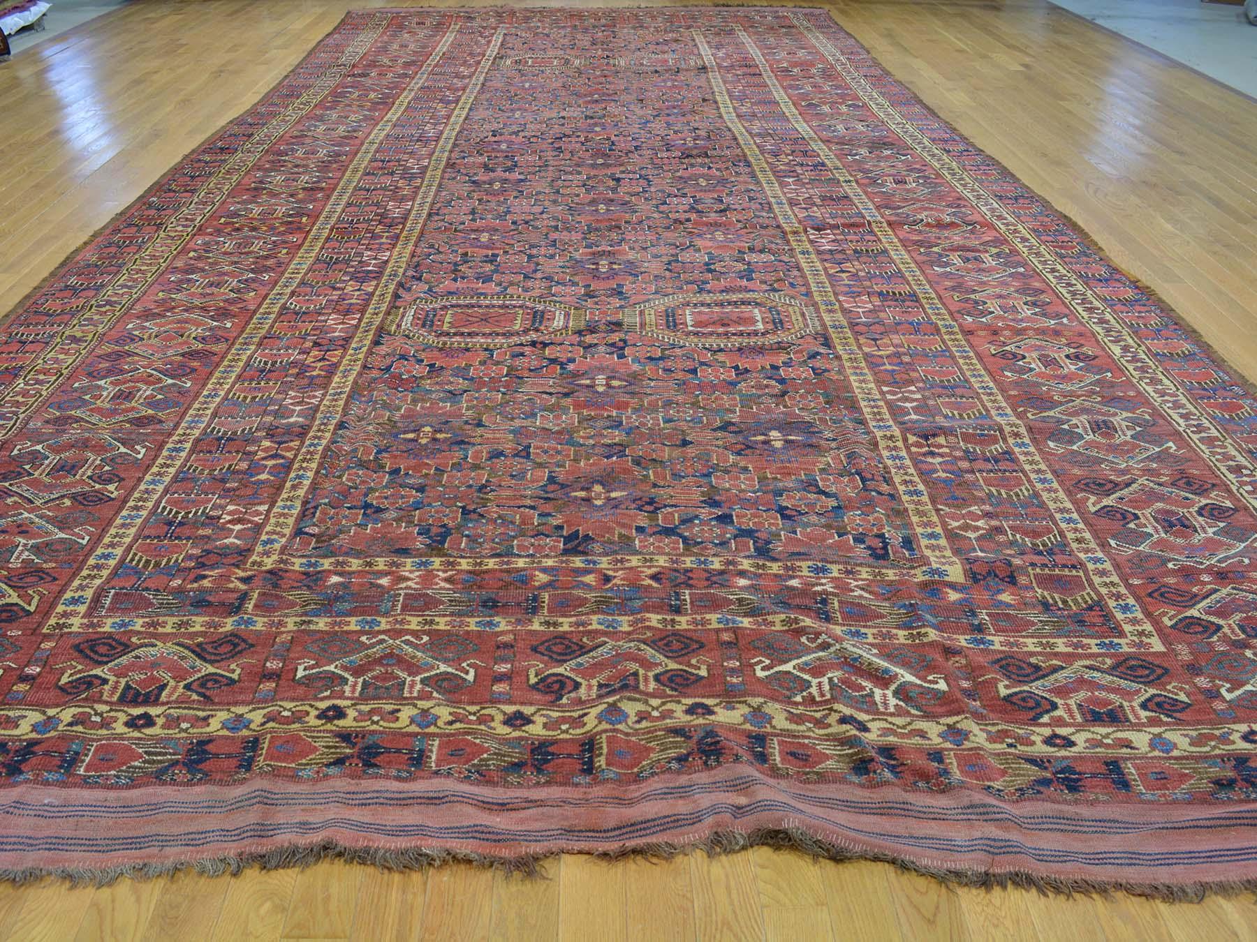 Rustic Early 20th Century Antique Afghan Beshir Gallery Size Wool Rug - 10'0