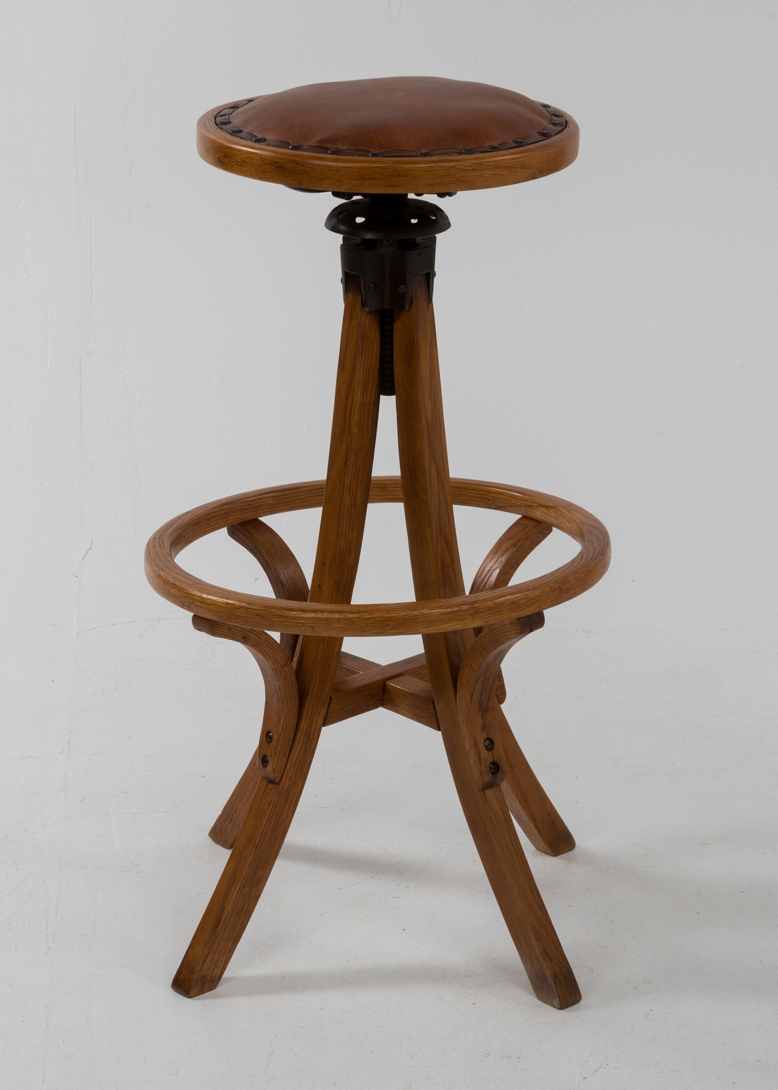 Early 20th Century Antique Architect Architectural Industrial Oak Drafting Stool 5