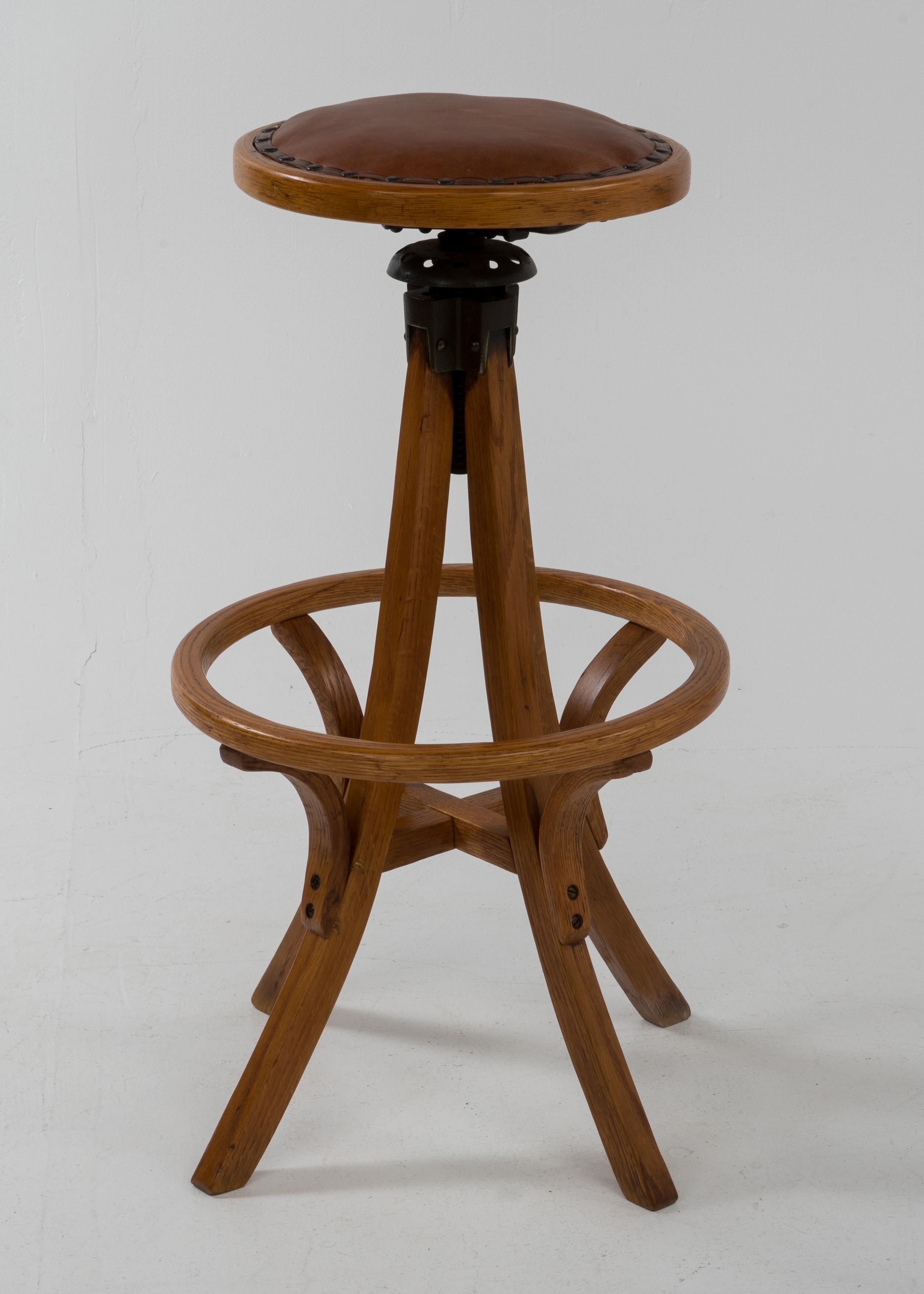 American Early 20th Century Antique Architect Architectural Industrial Oak Drafting Stool