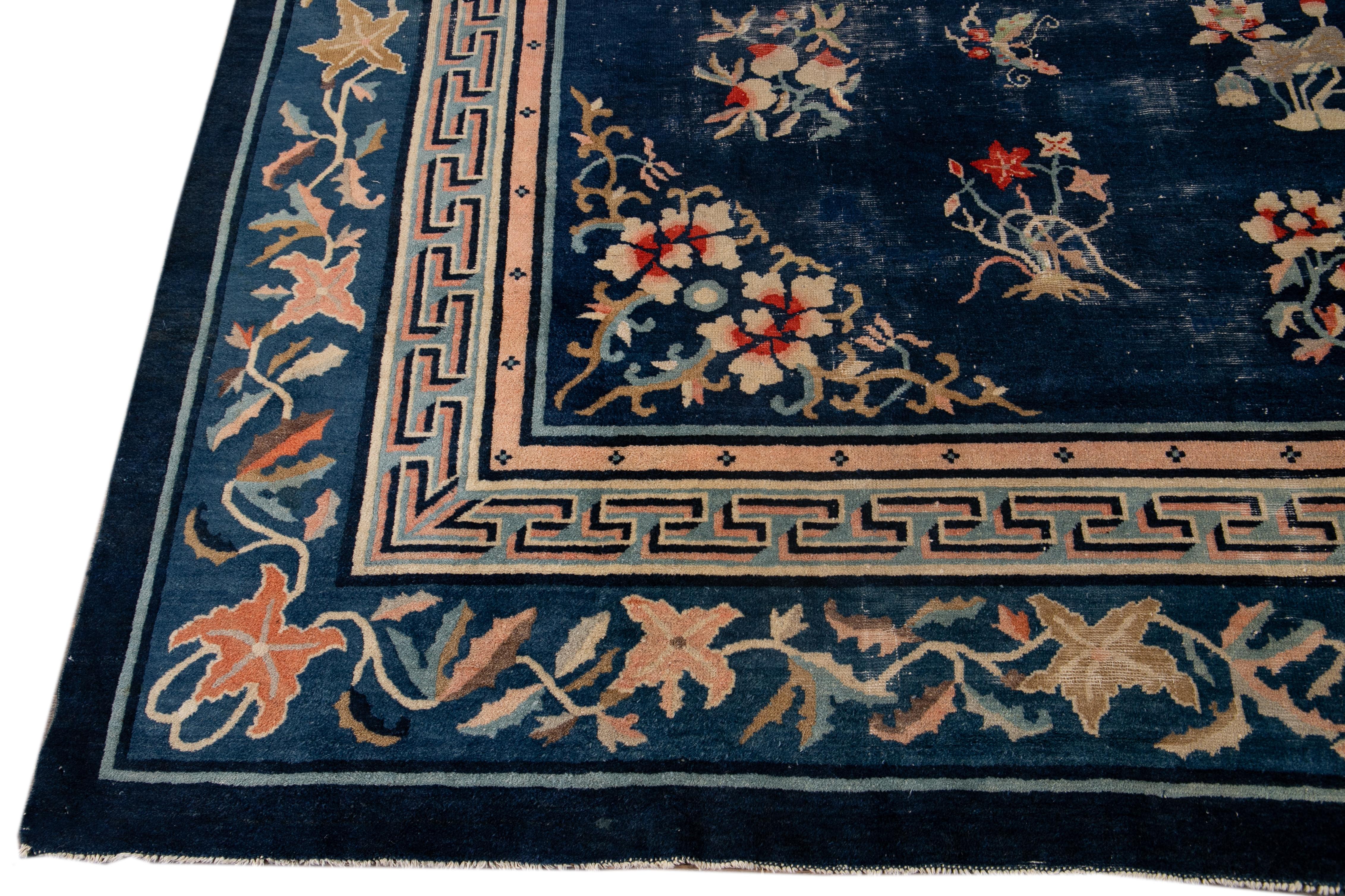 Alfombra de lana china de Pekín antigua Art Decó de principios del siglo XX en venta 7