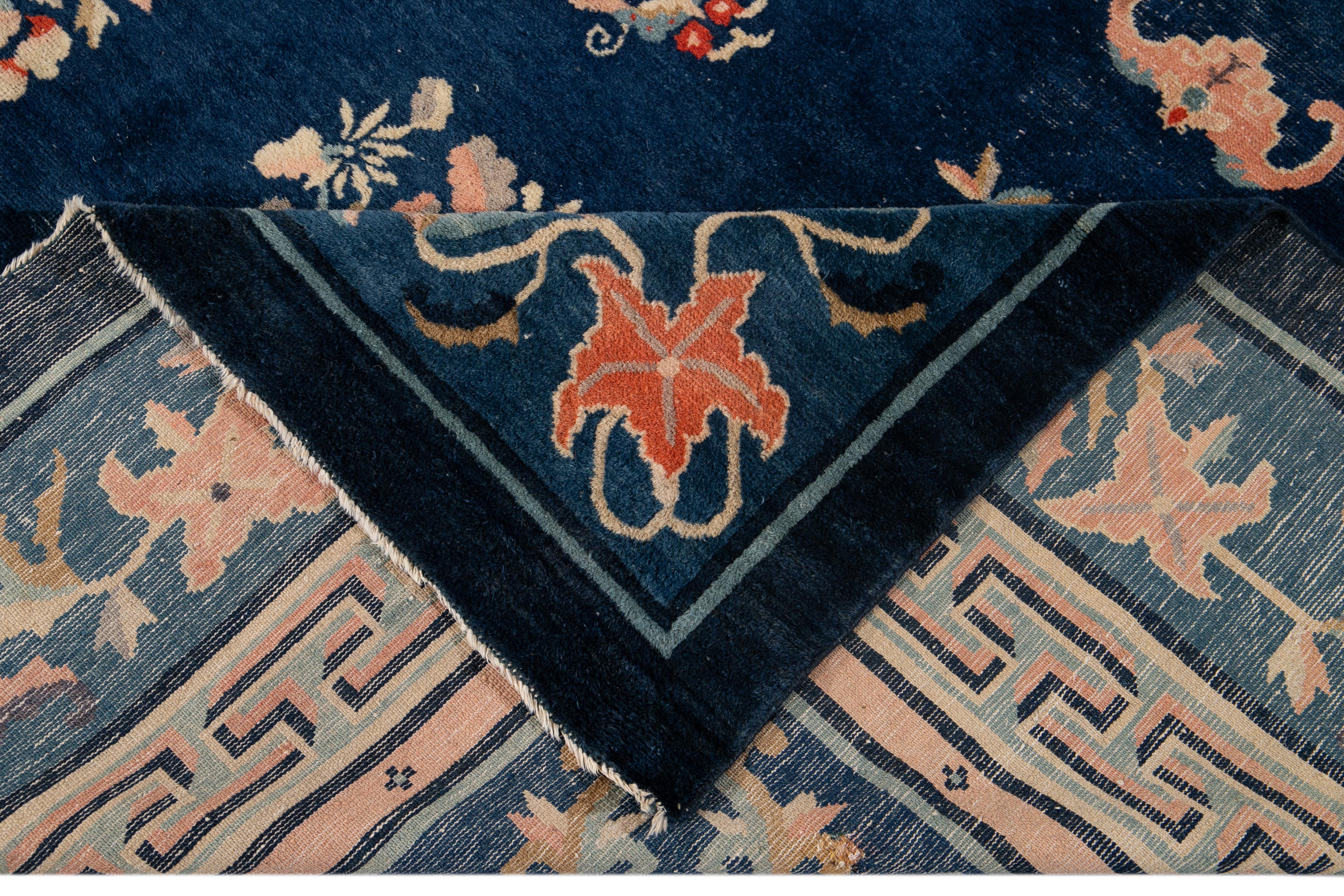 Hand-Knotted Early 20th Century Antique Art Deco Chinese Peking Wool Rug For Sale