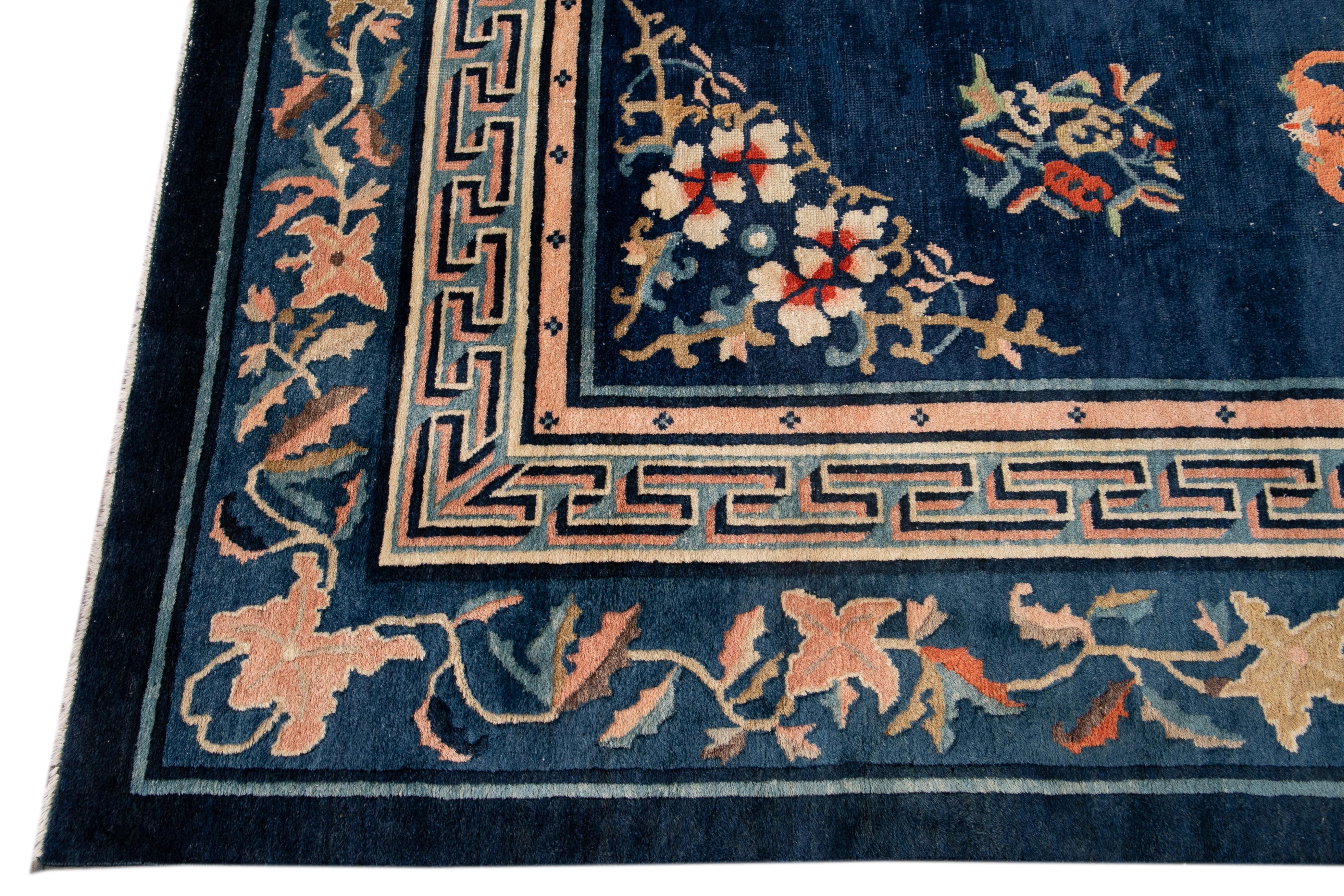 Early 20th Century Antique Art Deco Chinese Peking Wool Rug For Sale 2
