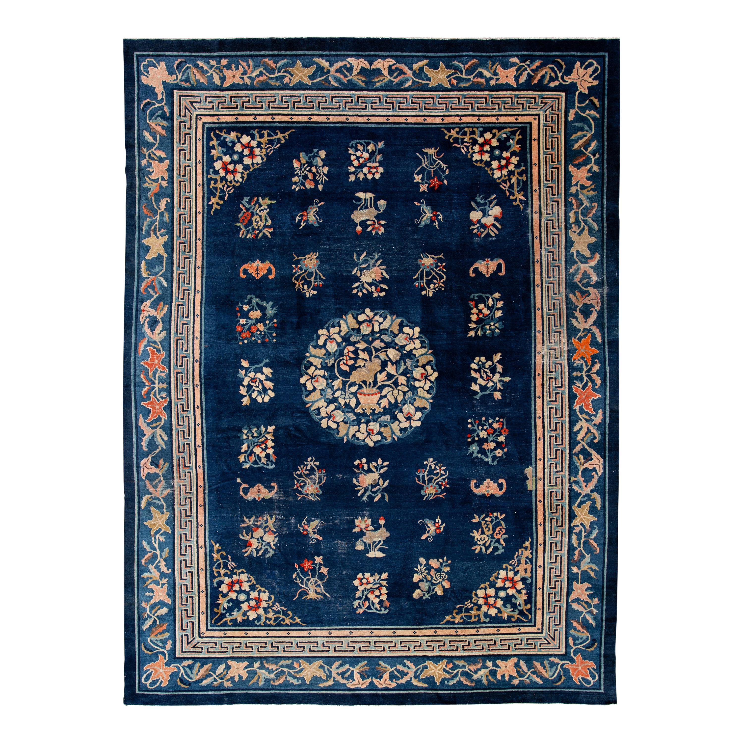 Early 20th Century Antique Art Deco Chinese Peking Wool Rug For Sale