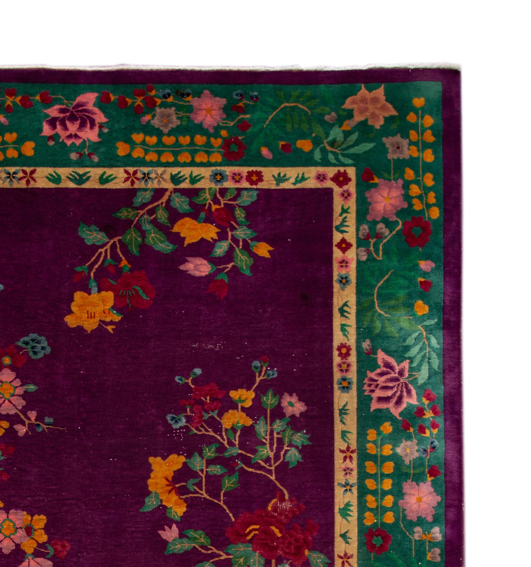 Antique Purple Art Deco Chinese Rug 8 Ft 9 In X 14 Ft 3 In.  In Good Condition For Sale In Norwalk, CT