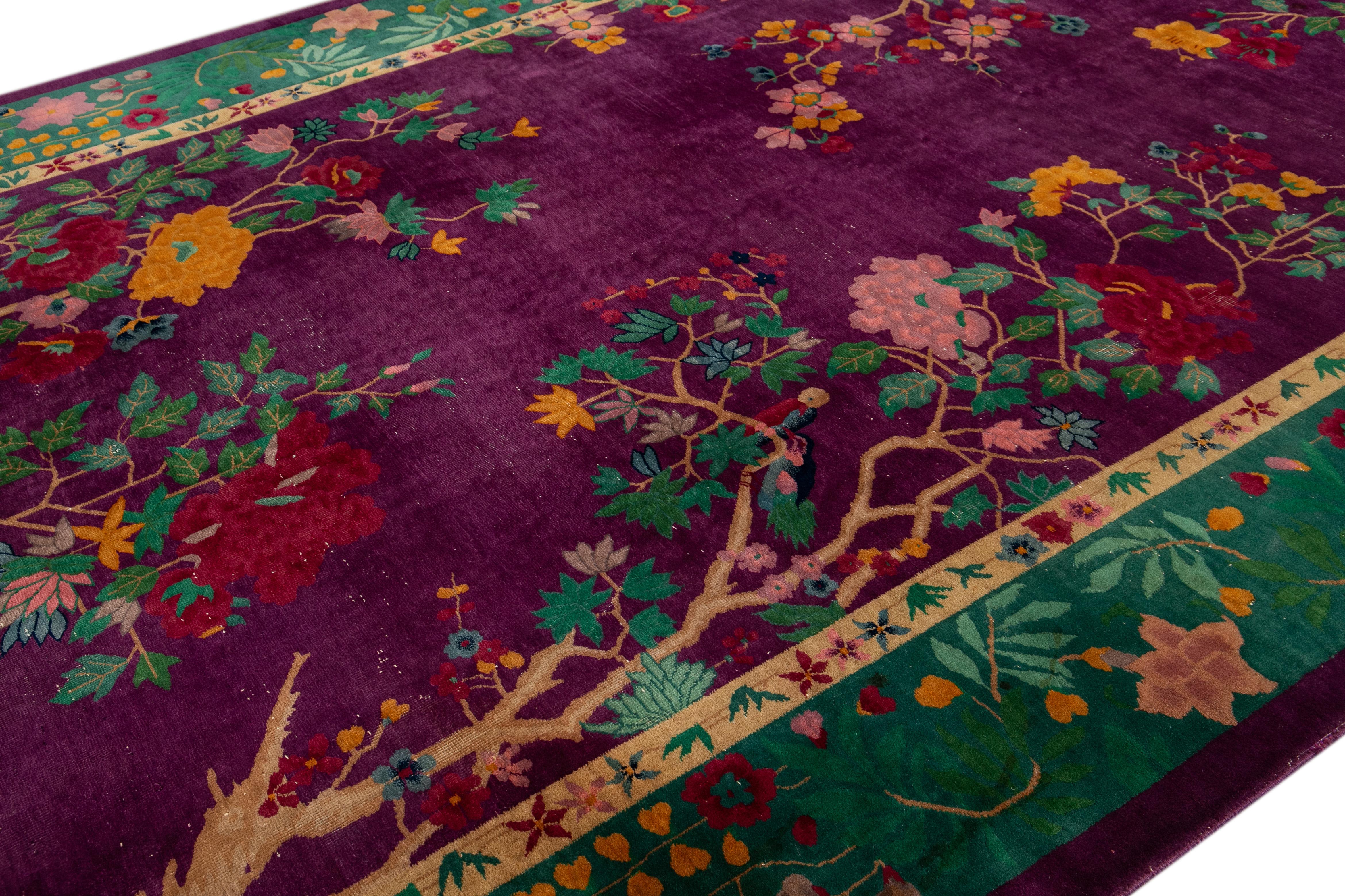 20th Century Antique Purple Art Deco Chinese Rug 8 Ft 9 In X 14 Ft 3 In.  For Sale
