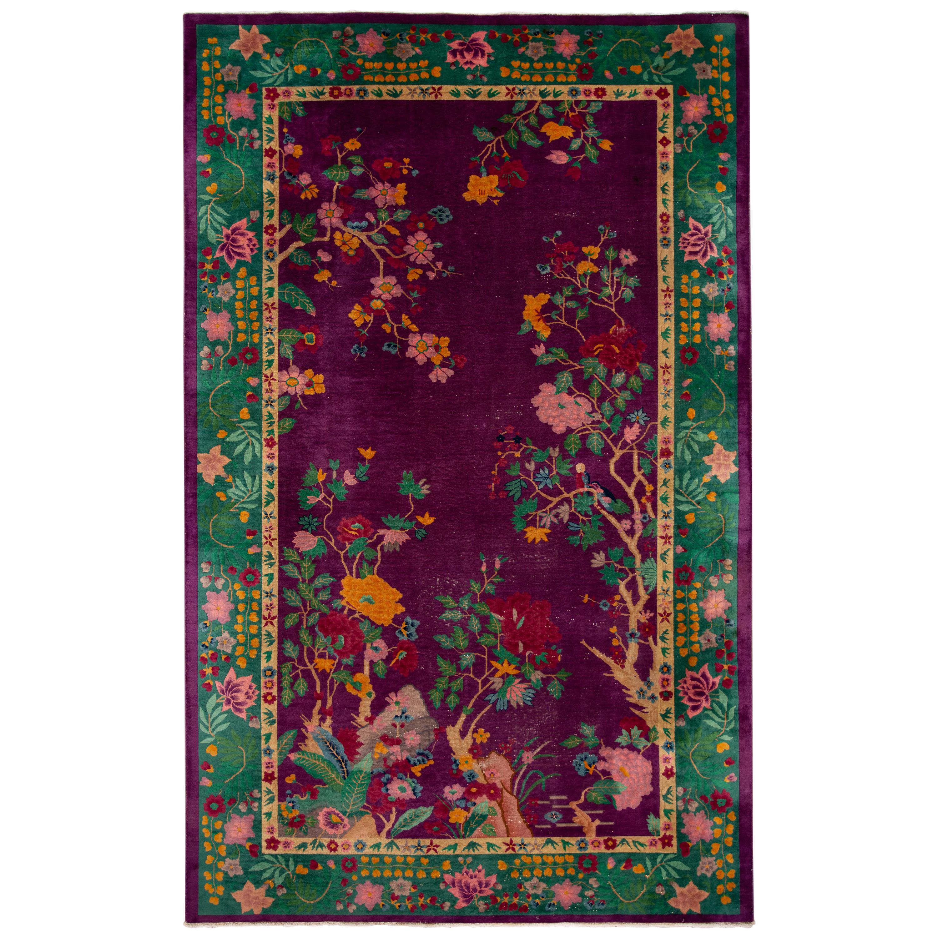 Antiker lila Art-Déco-Chinesischer Teppich, 2,25 m x 3 m, antik 