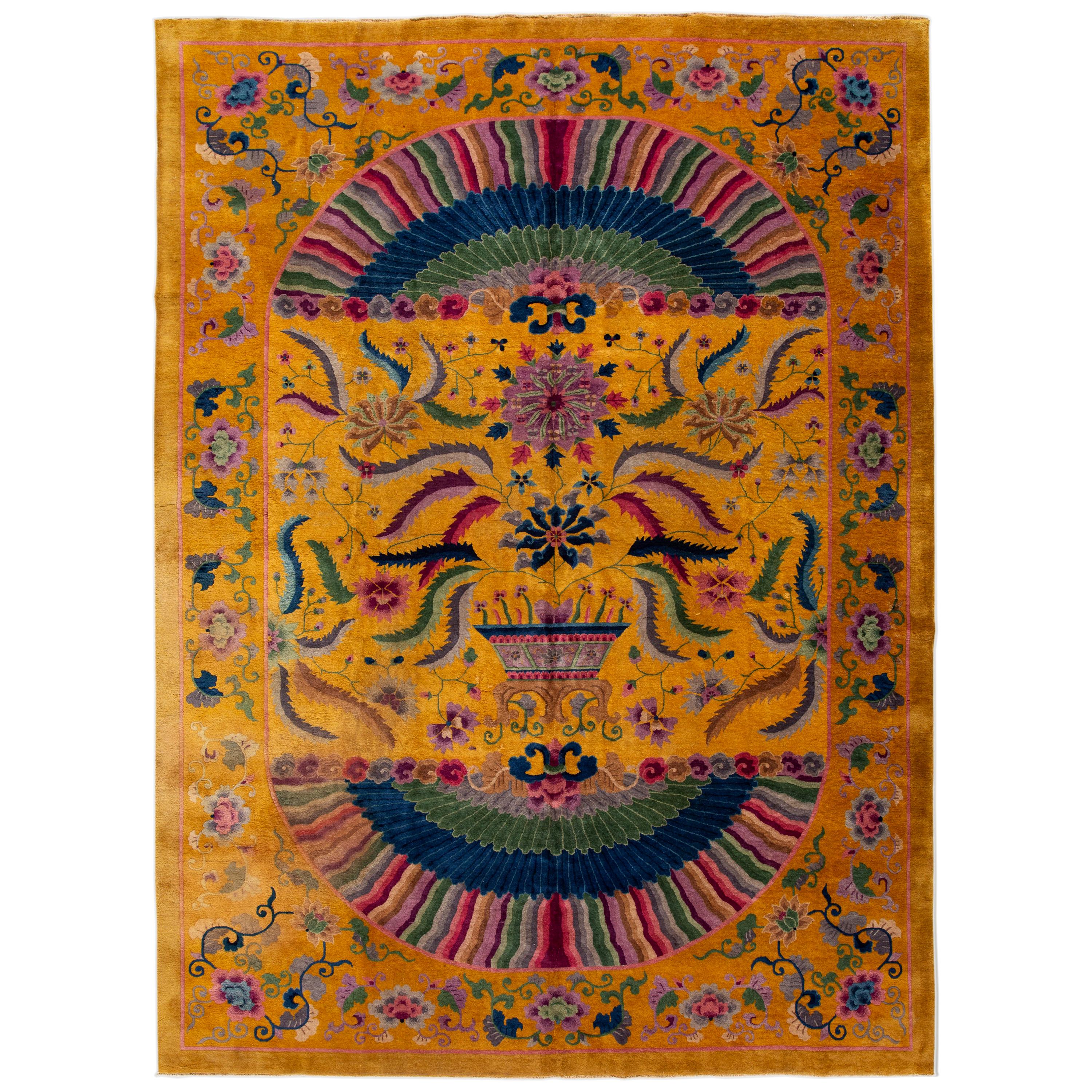 Alfombra china antigua Art Decó de principios del siglo XX