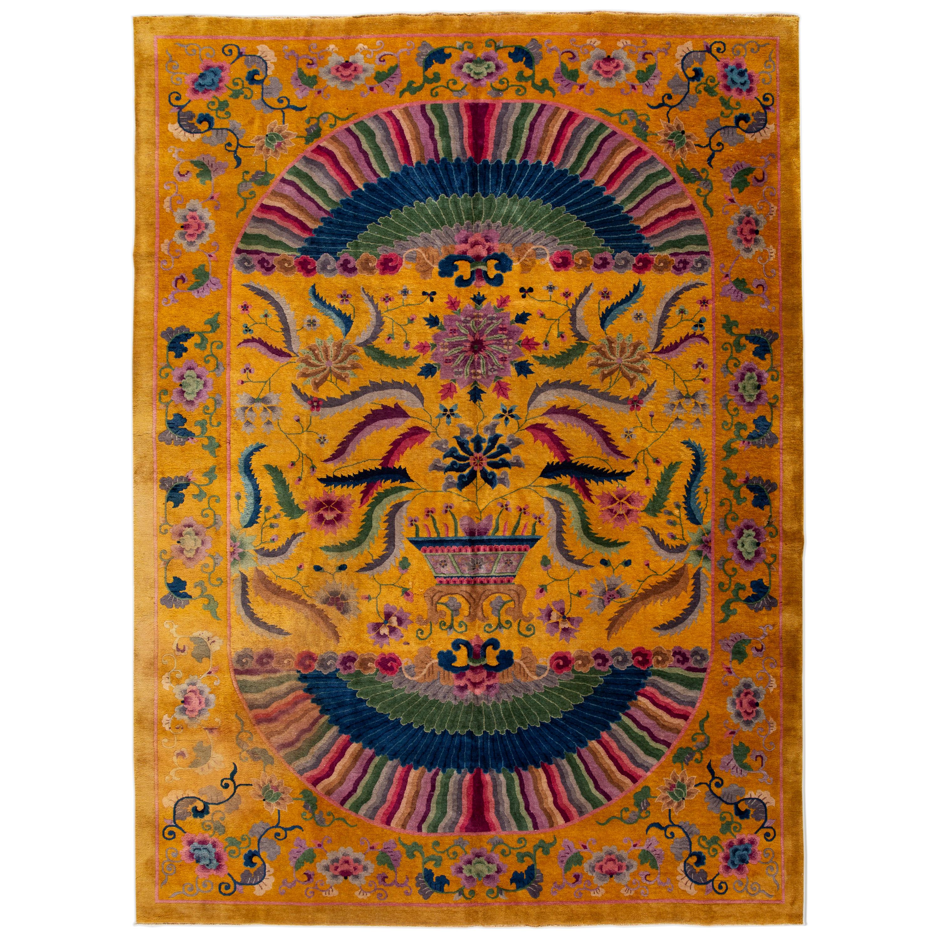 Early 20th Century Antique Art Deco Chinese Rug For Sale