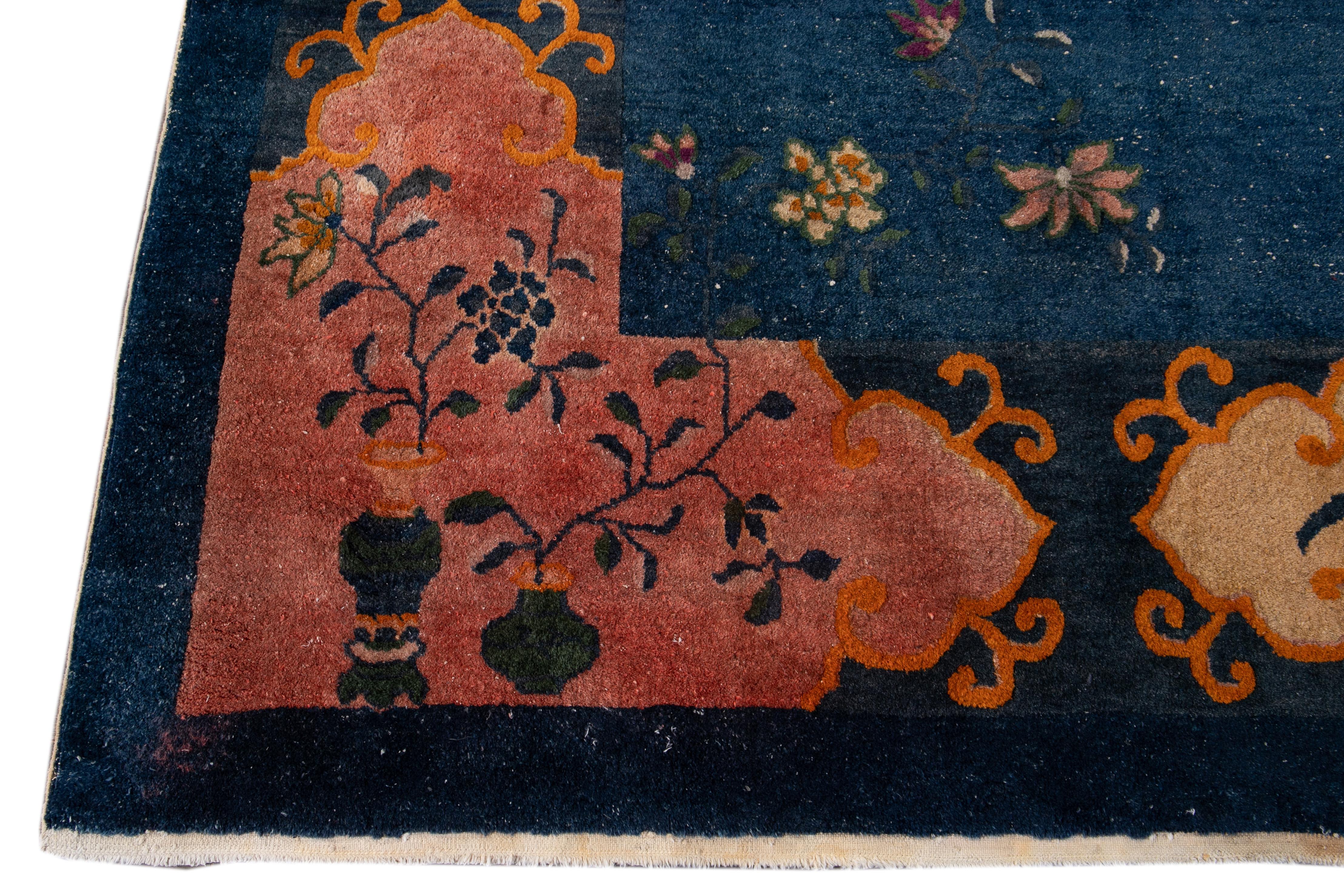Early 20th Century Antique Art Deco Chinese Square Wool Rug For Sale 6