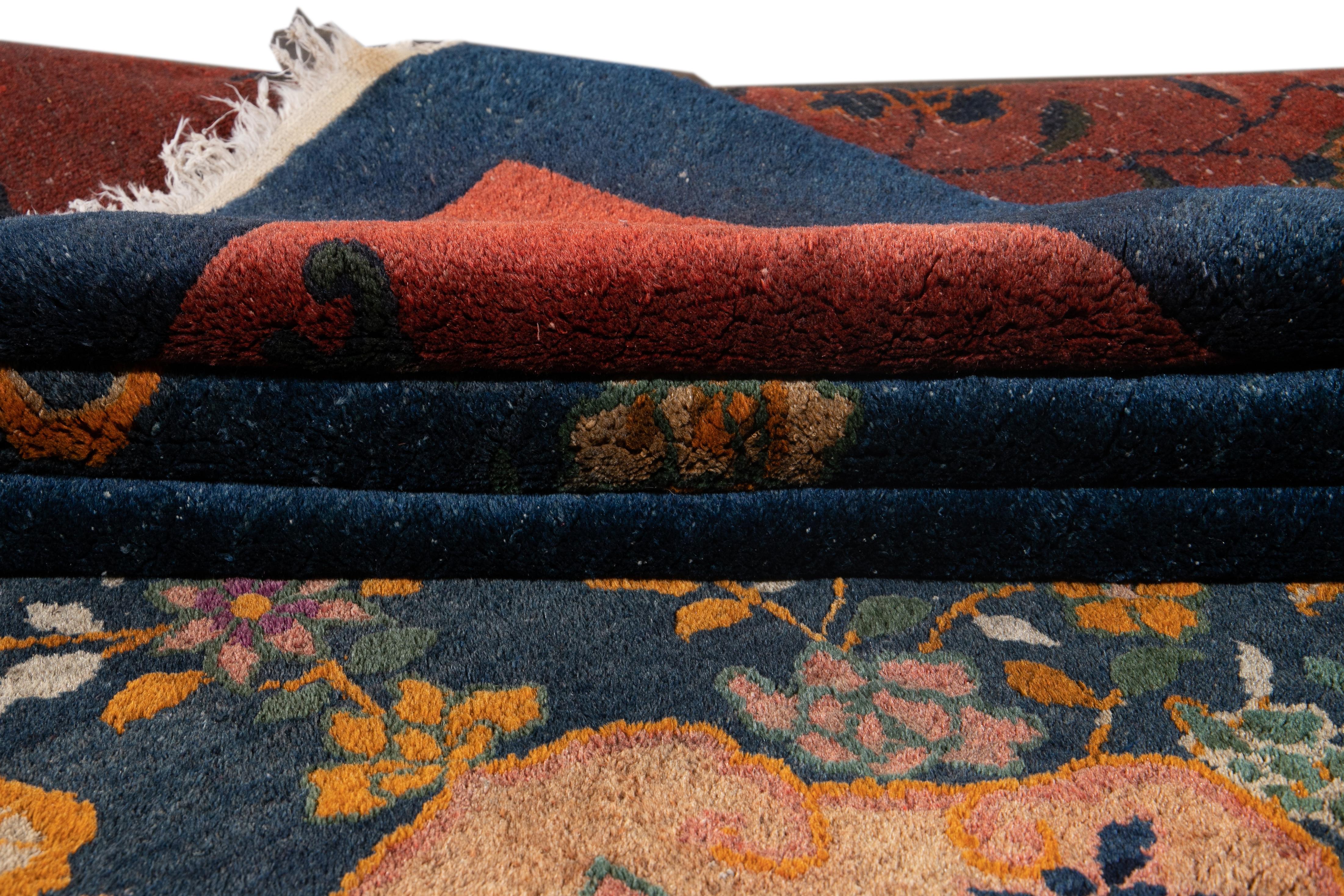 Frühes 20. Jahrhundert Antike Art Deco Chinesisch Quadrat Wolle Teppich im Angebot 1
