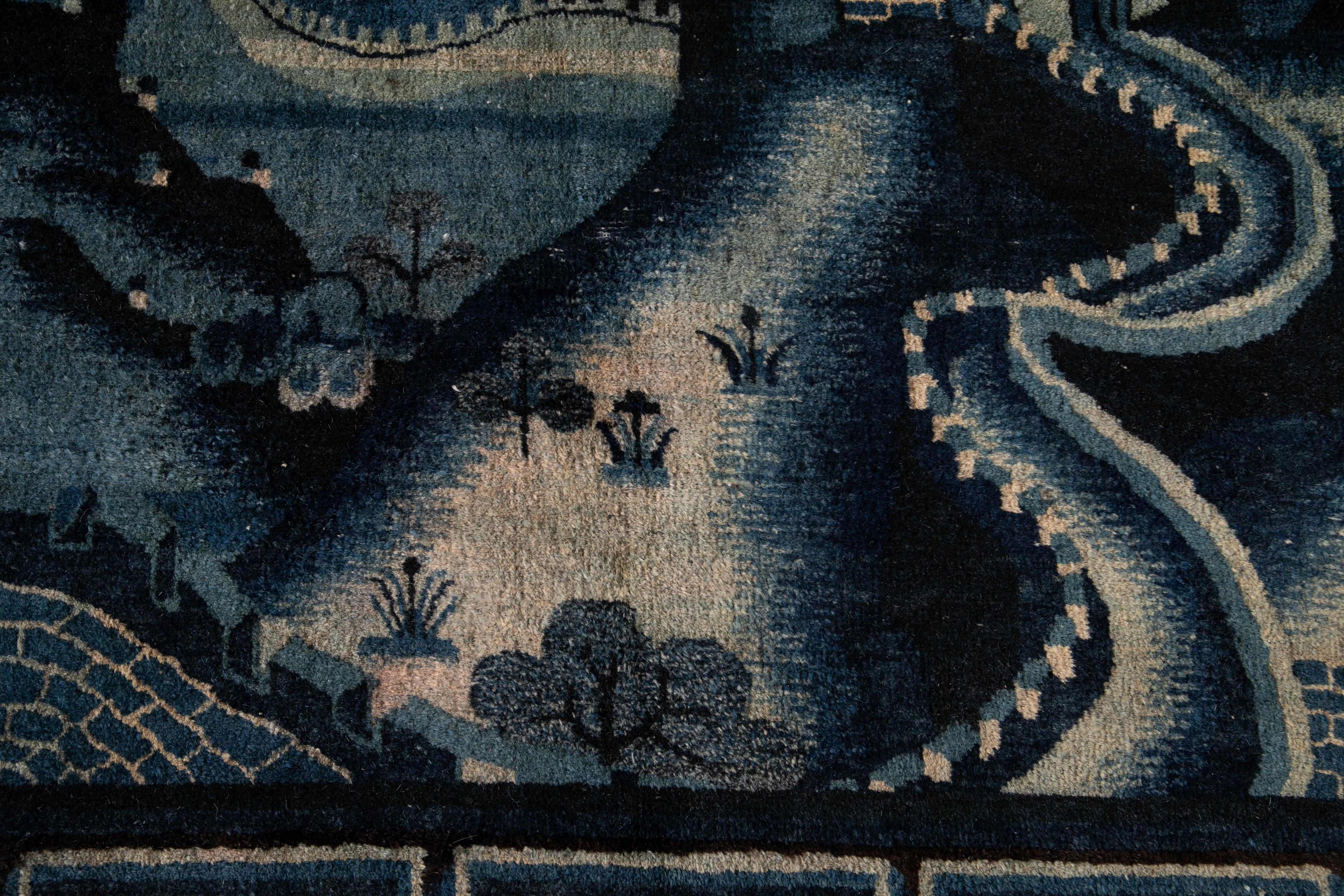 Frühes 20. Jahrhundert Antike Art Deco Chinesisch Quadrat Wolle Teppich im Angebot 6