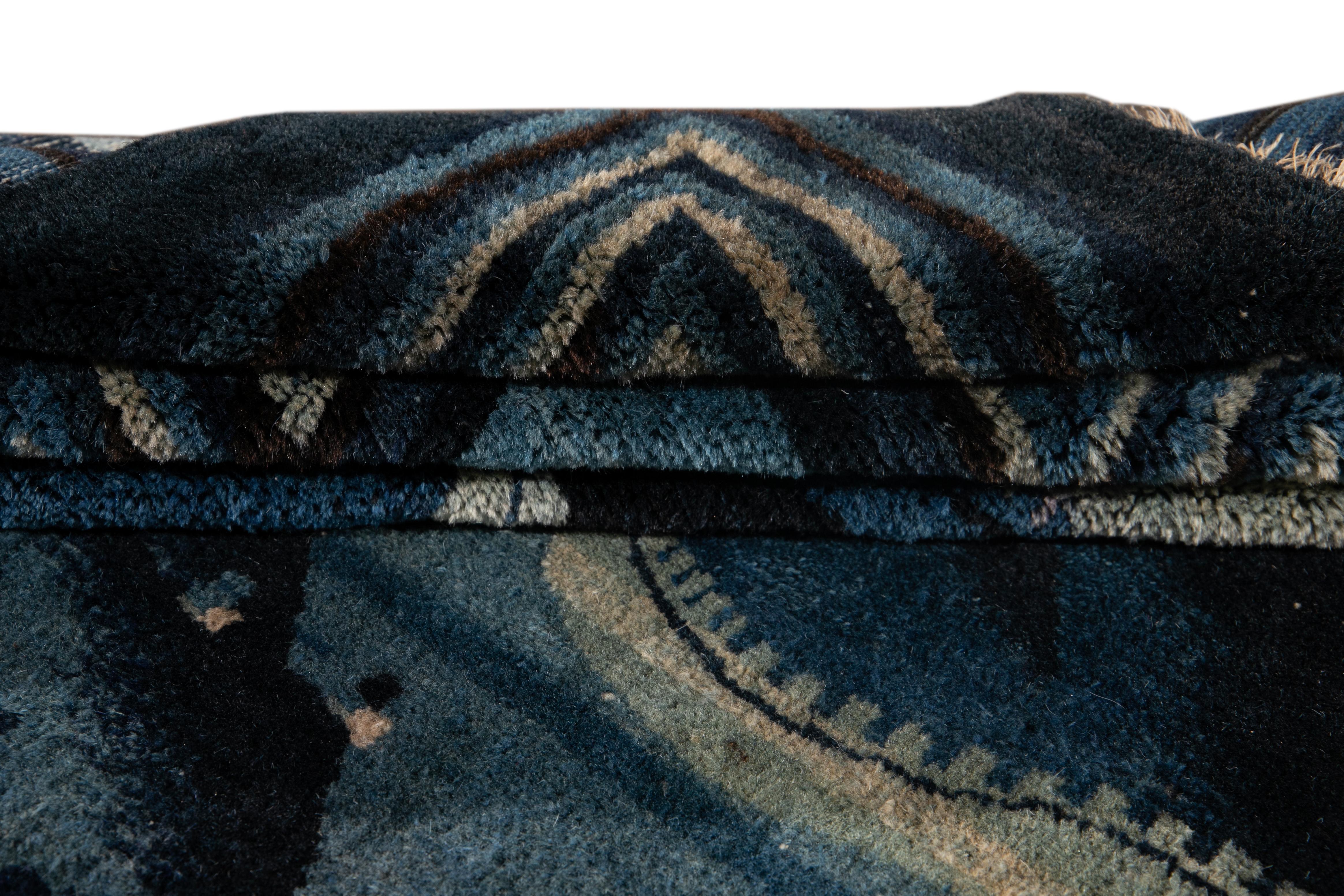 Frühes 20. Jahrhundert Antike Art Deco Chinesisch Quadrat Wolle Teppich (Art déco) im Angebot