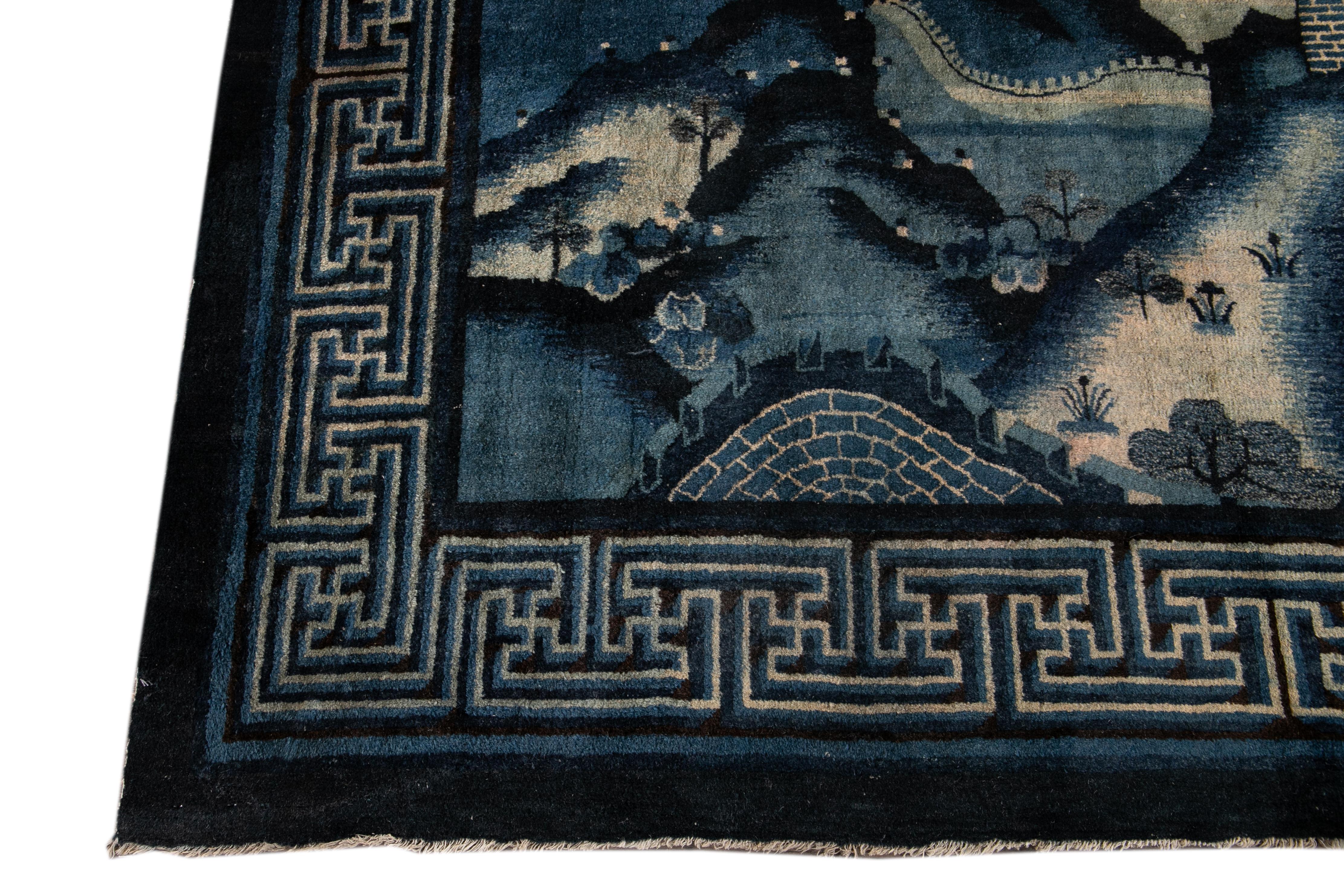 Early 20th Century Antique Art Deco Chinese Square Wool Rug For Sale 3
