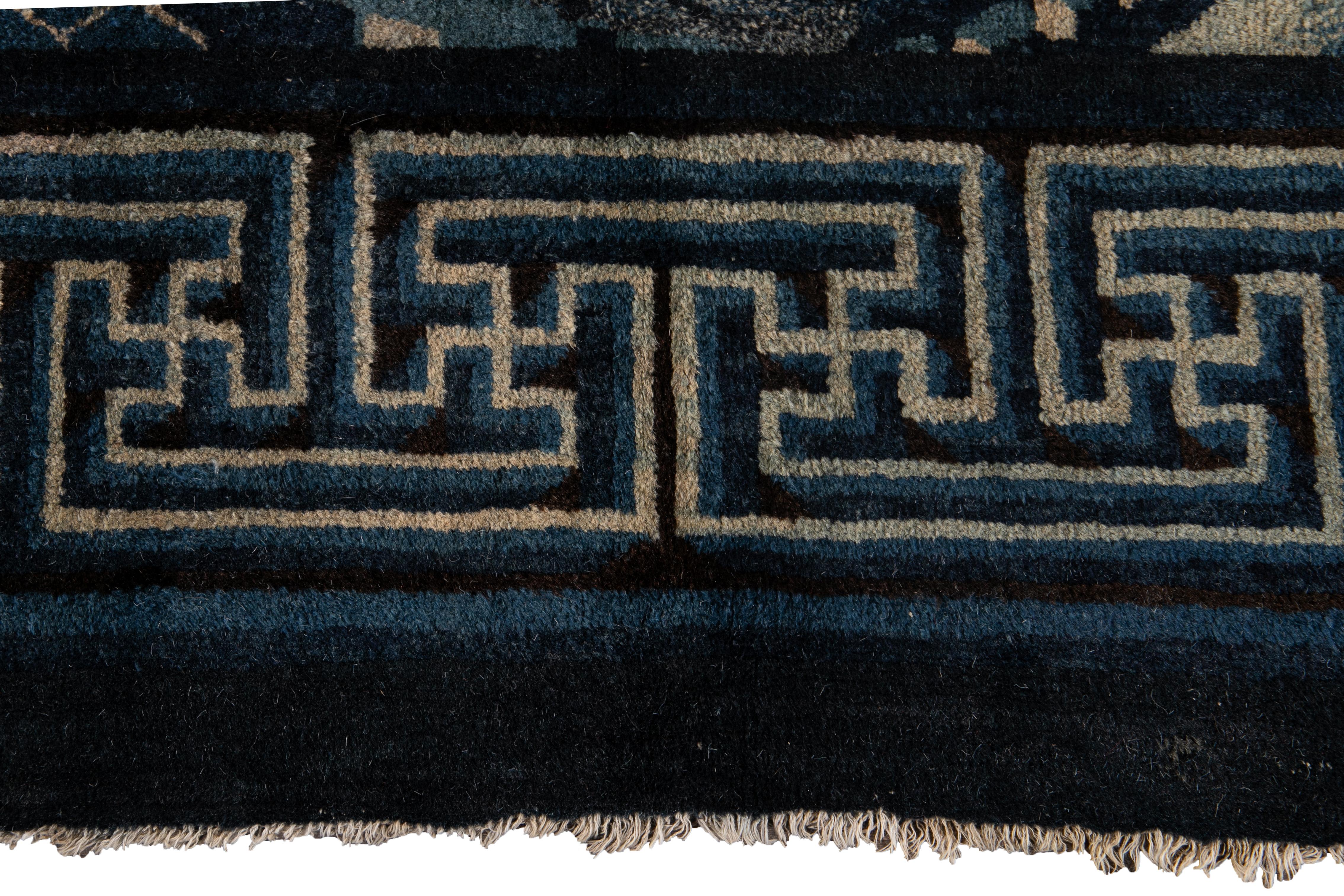 Early 20th Century Antique Art Deco Chinese Square Wool Rug For Sale 4