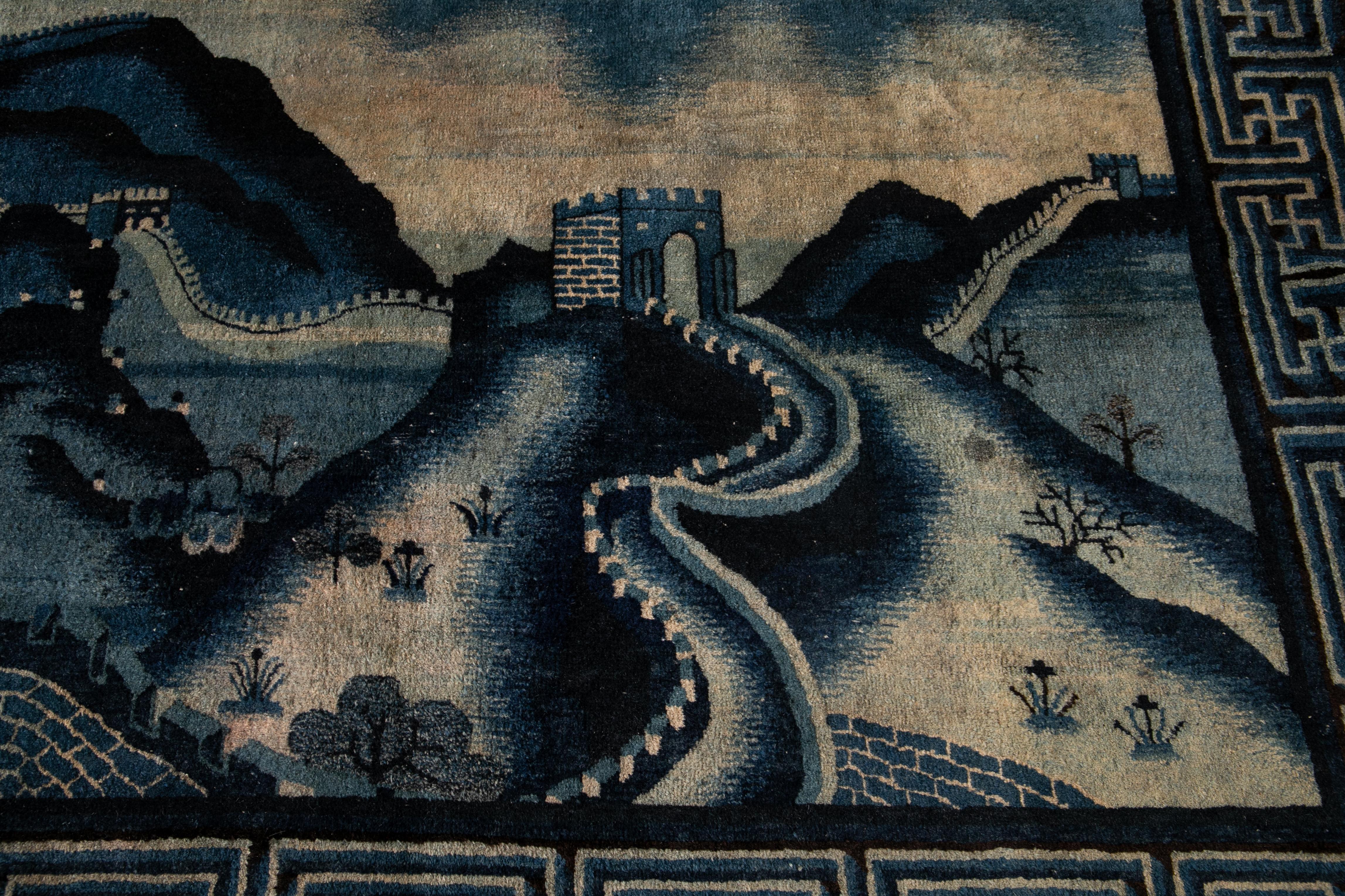 Frühes 20. Jahrhundert Antike Art Deco Chinesisch Quadrat Wolle Teppich im Angebot 4