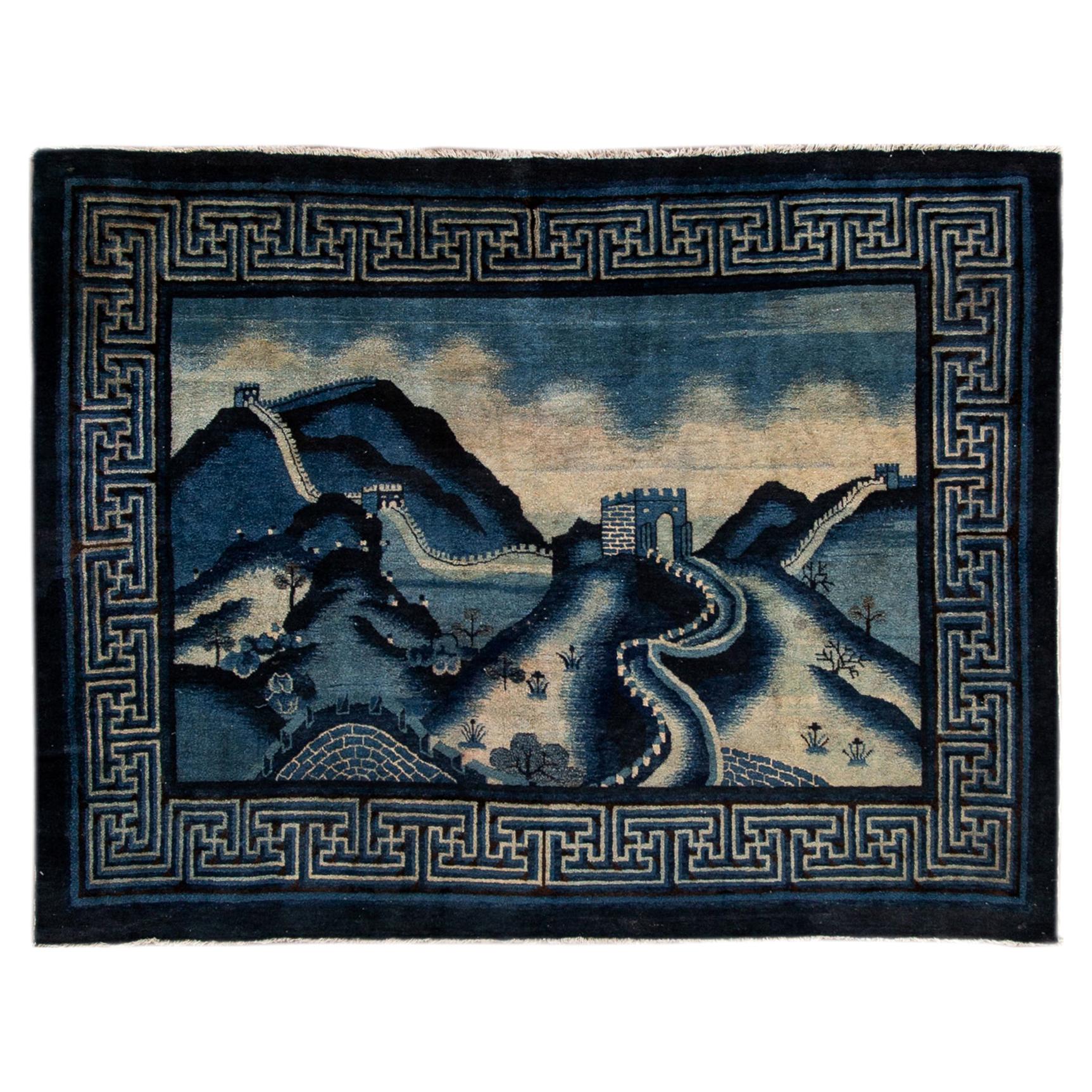 Frühes 20. Jahrhundert Antike Art Deco Chinesisch Quadrat Wolle Teppich im Angebot