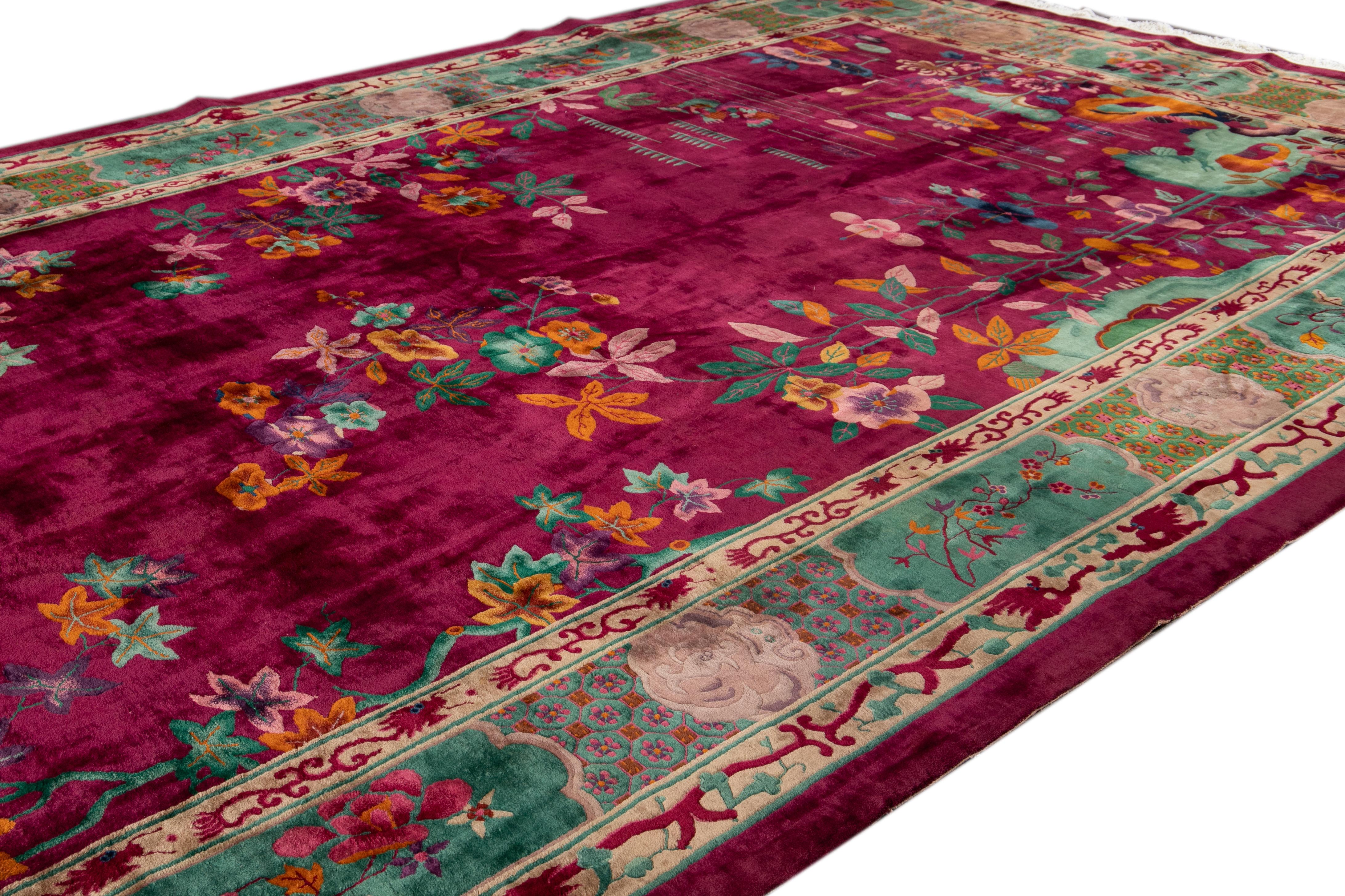 Large Antique Red Art Deco Chinese Wool Rug 10 Ft 9 In X 19 Ft 3 In. In Excellent Condition For Sale In Norwalk, CT