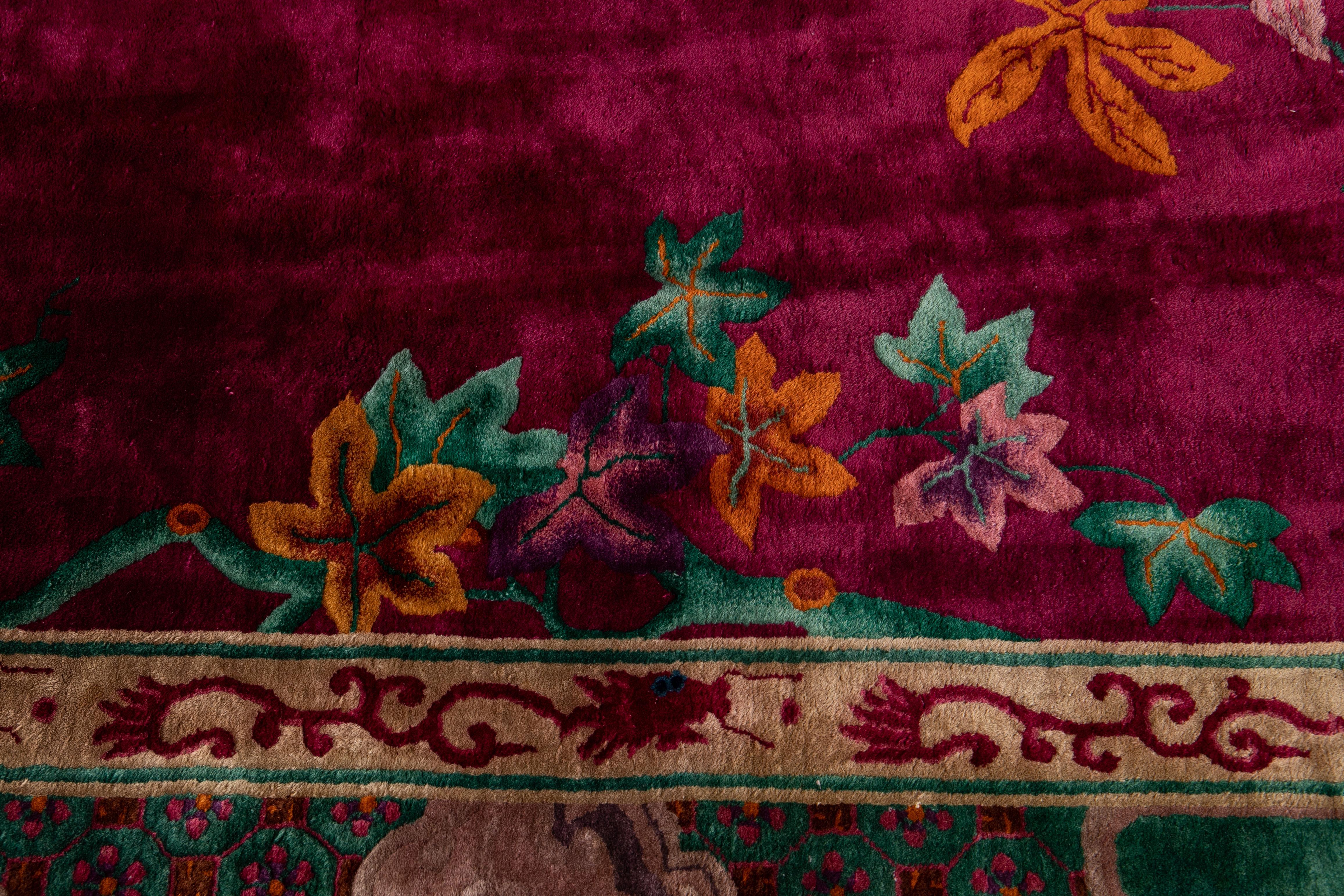 Large Antique Red Art Deco Chinese Wool Rug 10 Ft 9 In X 19 Ft 3 In. For Sale 6