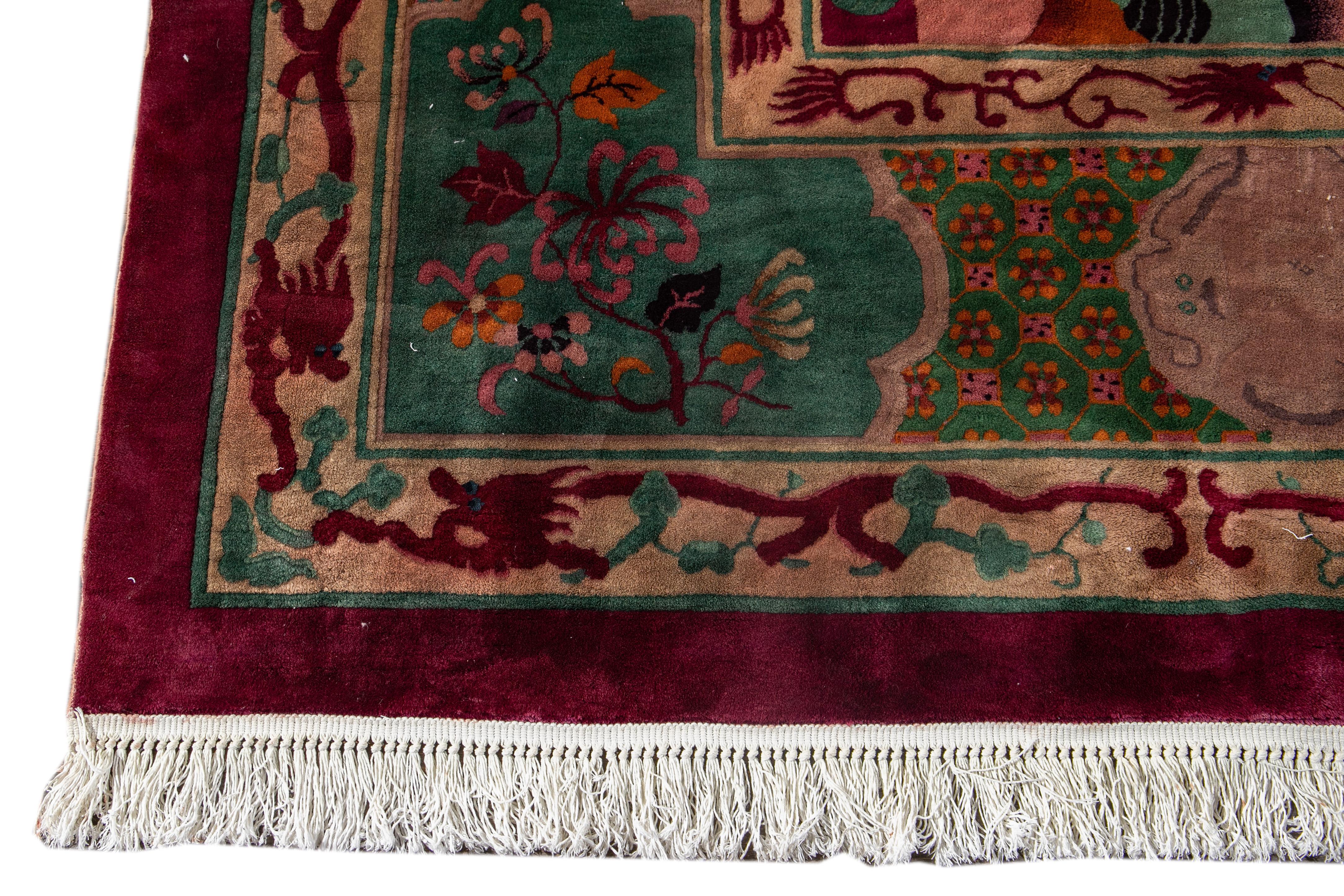 Large Antique Red Art Deco Chinese Wool Rug 10 Ft 9 In X 19 Ft 3 In. For Sale 9