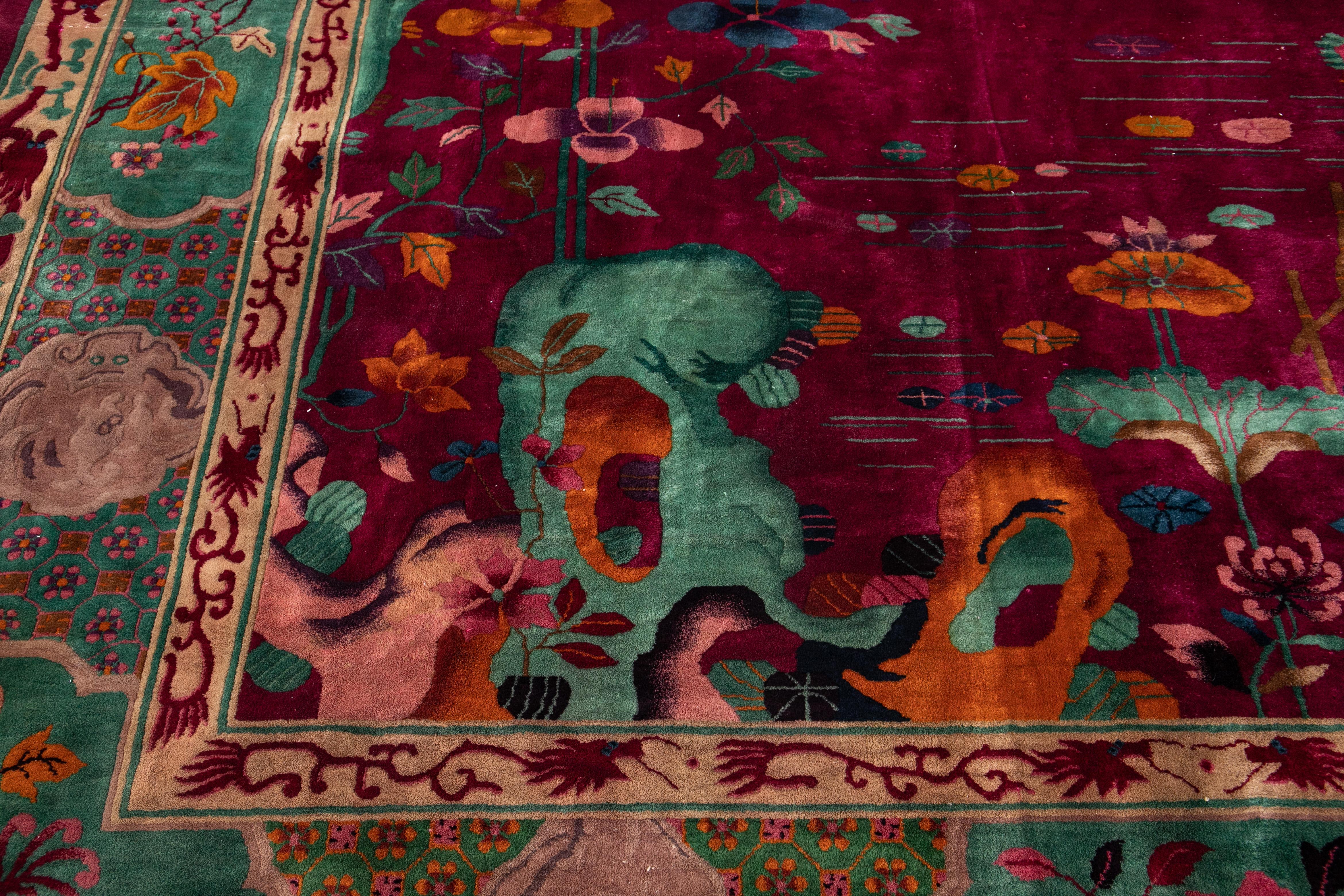 Large Antique Red Art Deco Chinese Wool Rug 10 Ft 9 In X 19 Ft 3 In. For Sale 10