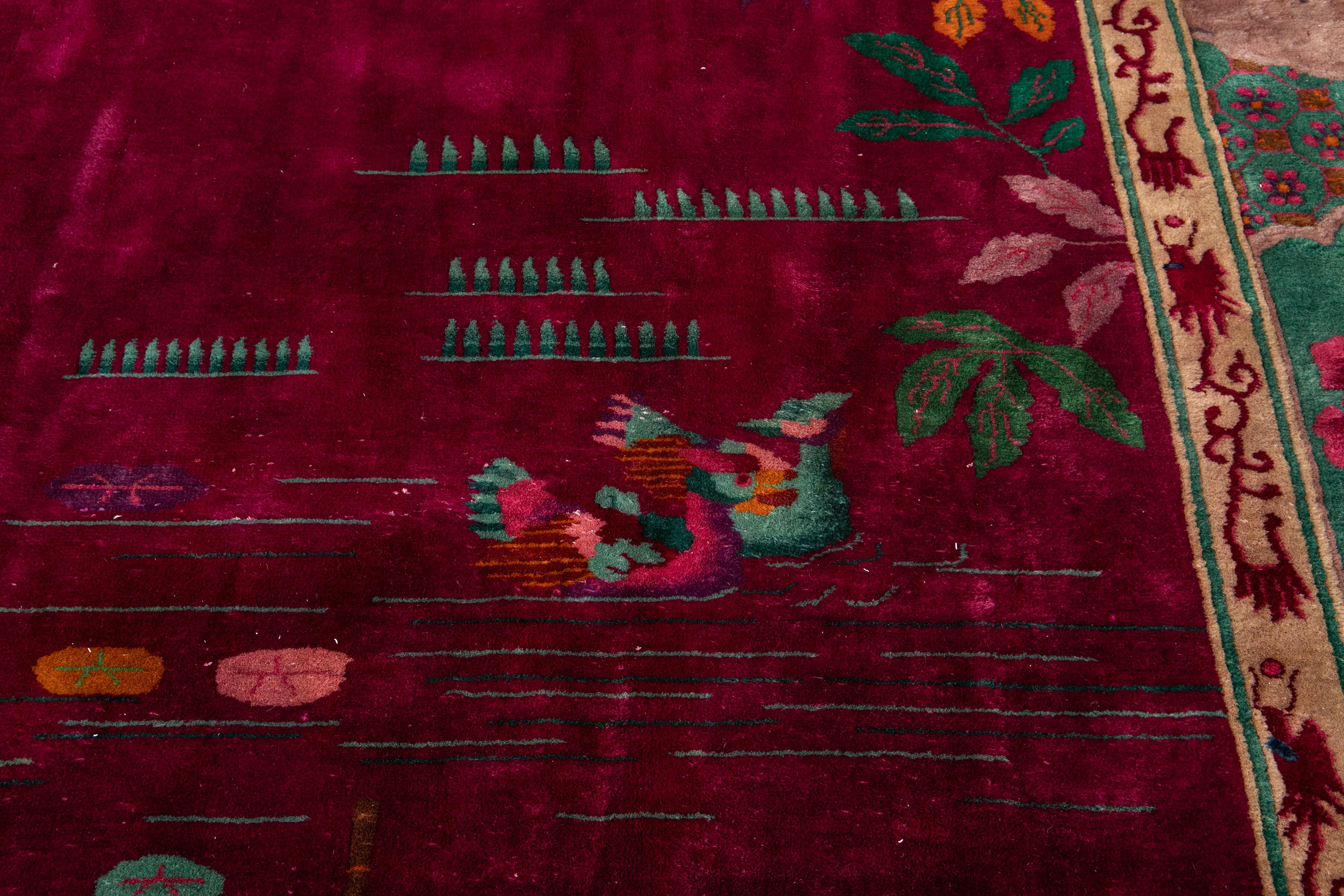 Large Antique Red Art Deco Chinese Wool Rug 10 Ft 9 In X 19 Ft 3 In. For Sale 11