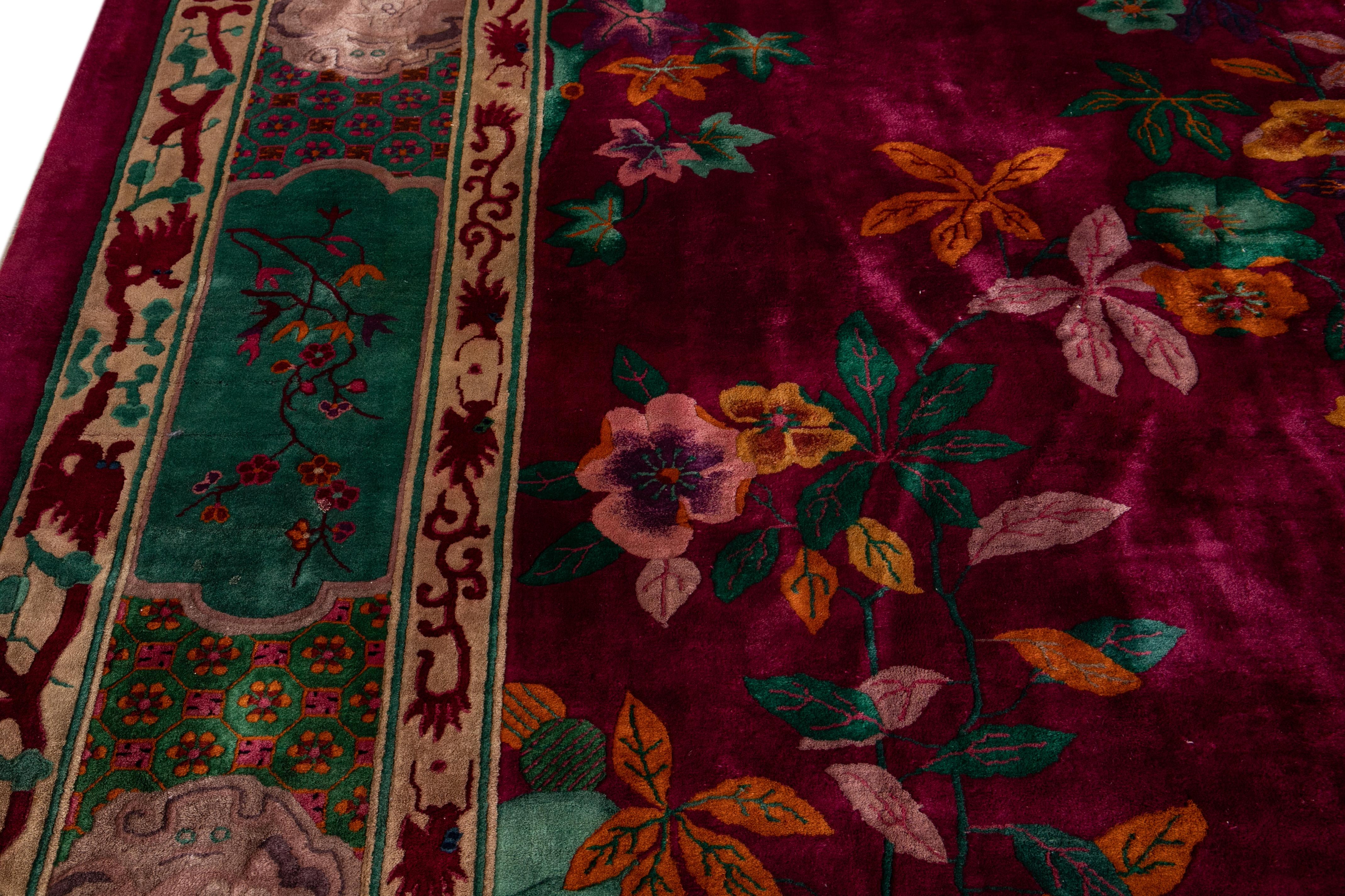 Large Antique Red Art Deco Chinese Wool Rug 10 Ft 9 In X 19 Ft 3 In. For Sale 13