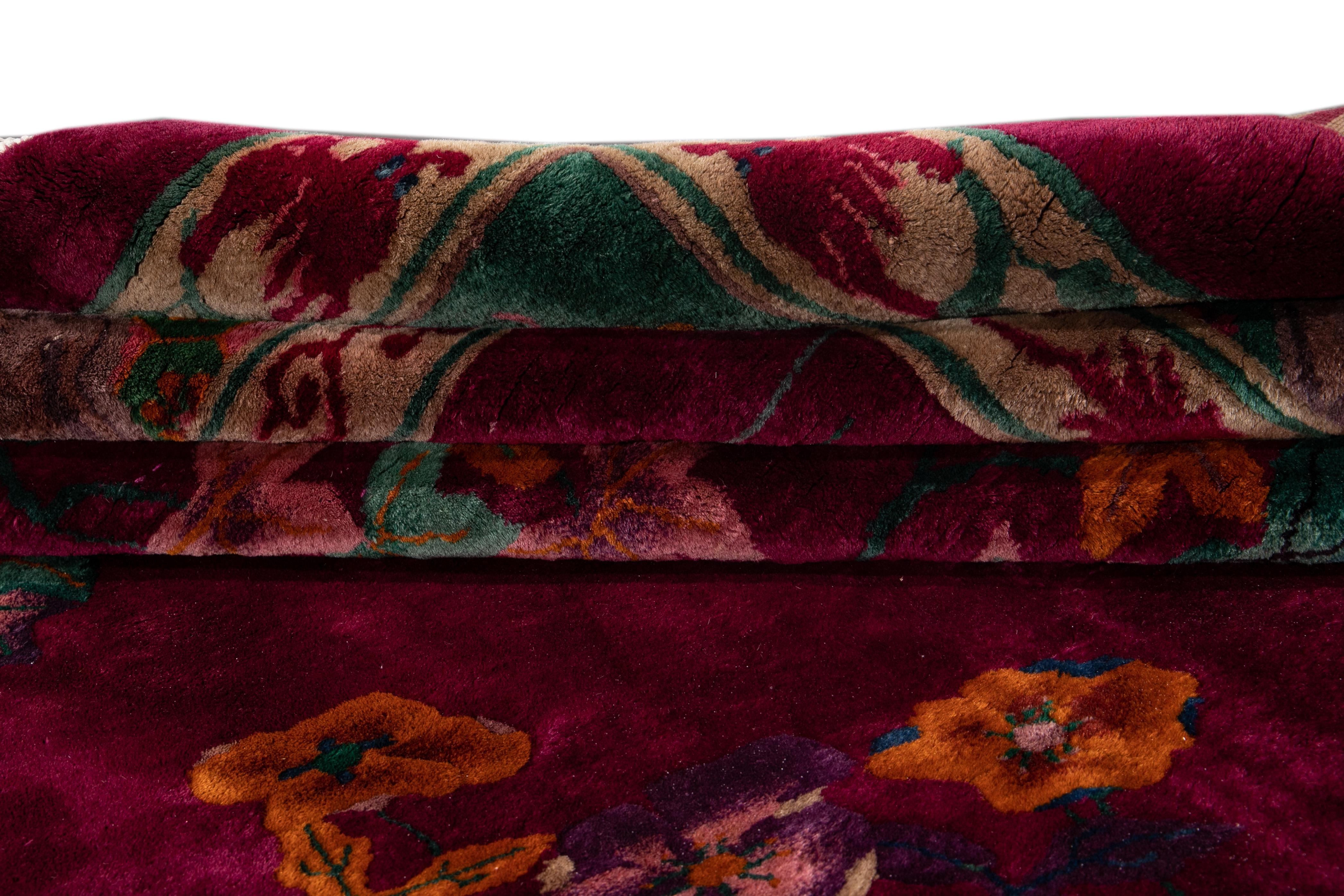 Large Antique Red Art Deco Chinese Wool Rug 10 Ft 9 In X 19 Ft 3 In. For Sale 14