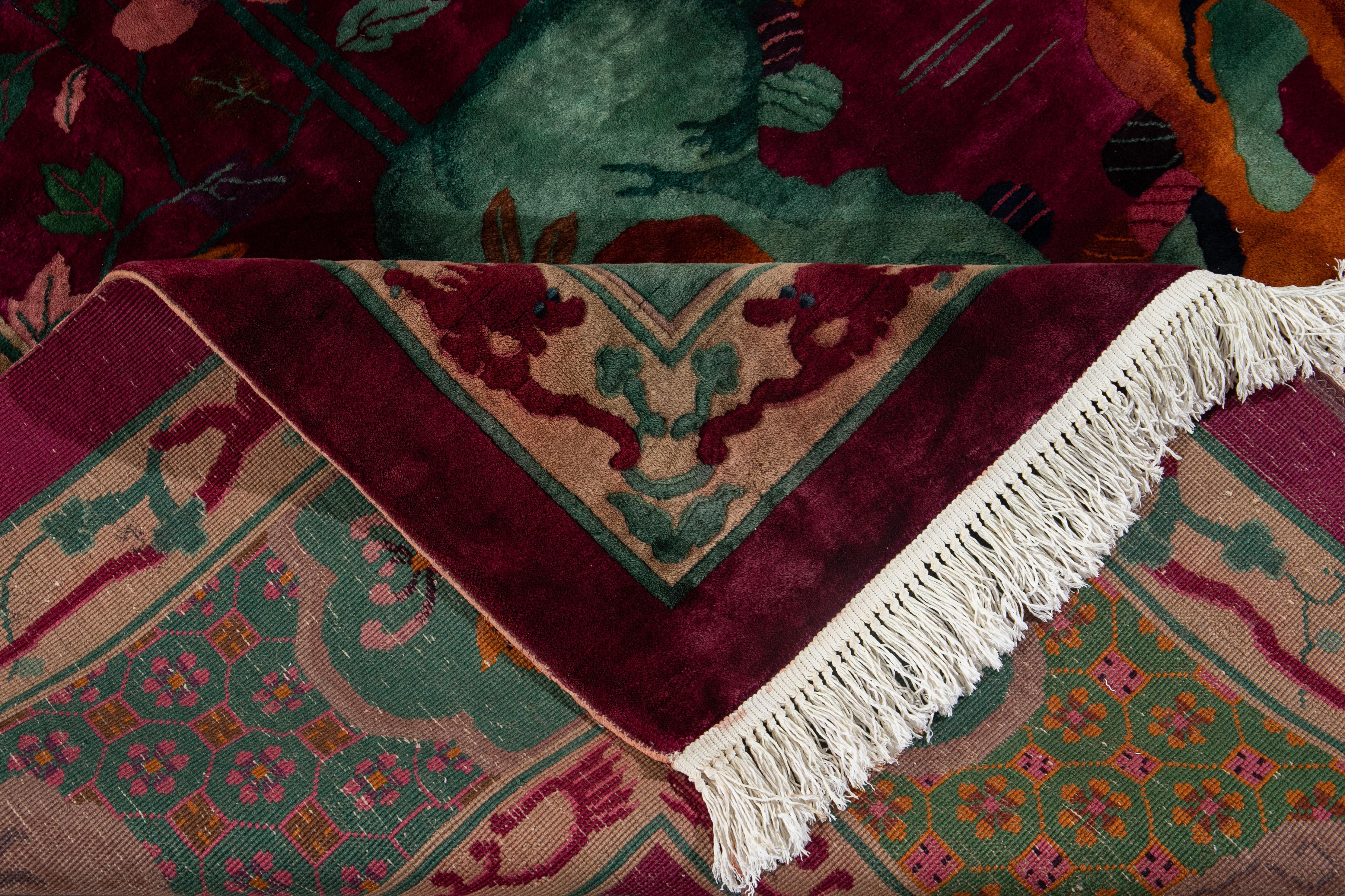 20th Century Large Antique Red Art Deco Chinese Wool Rug 10 Ft 9 In X 19 Ft 3 In. For Sale